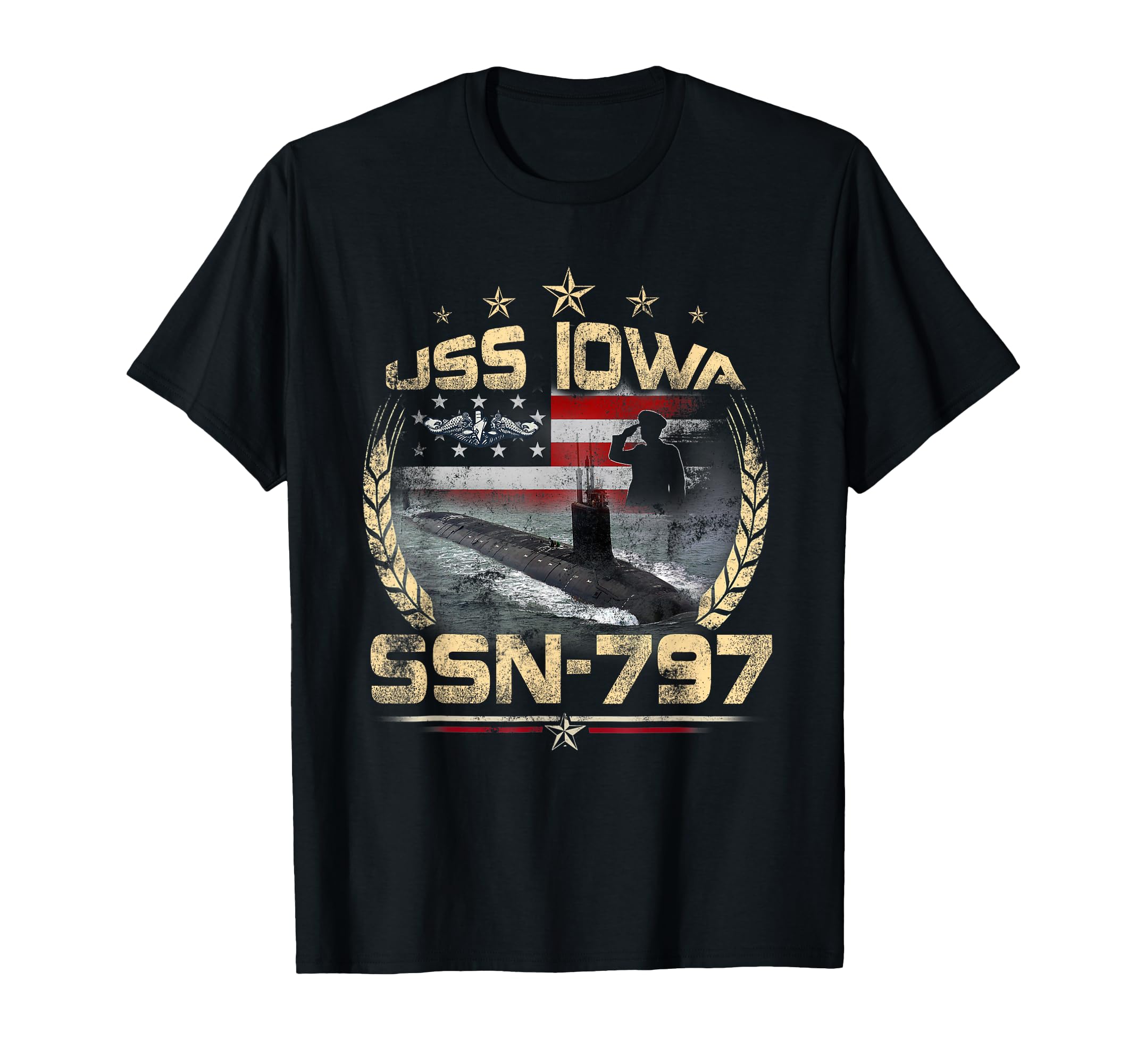 Uss Iowa Ssn 797 Usa Flag T-Shirt - Fun Novelty Design for Adults - T-Shirt, Sweatshirt, Hoodie