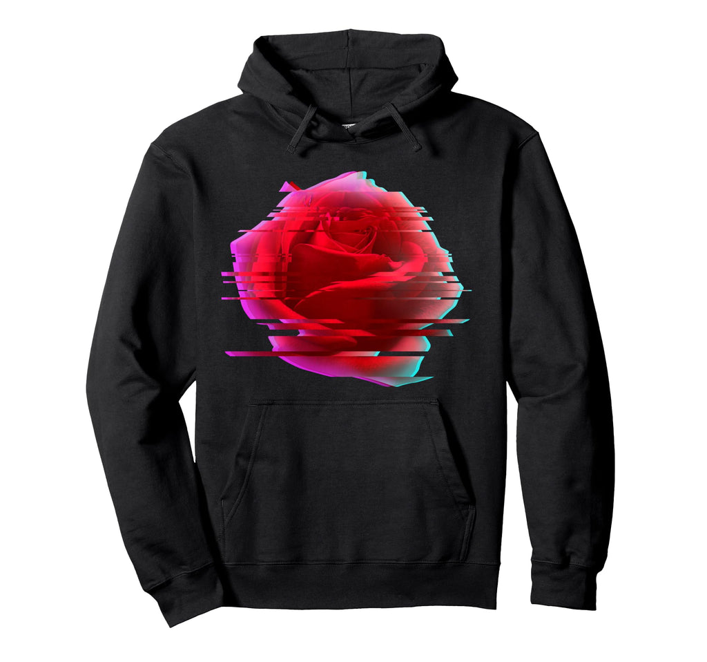 Glitch Rose Vaporwave Aesthetic Trippy Hoodie - Graphic Print Unisex - T-Shirt, Sweatshirt, Hoodie