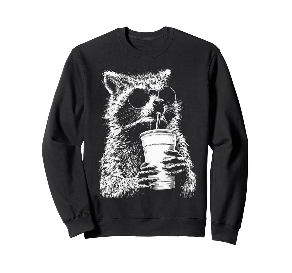 Raccoon Drinking Iced Coffee Funny Sweatshirt - Streetwear Style Men Women - T-Shirt, Sweatshirt, Hoodie