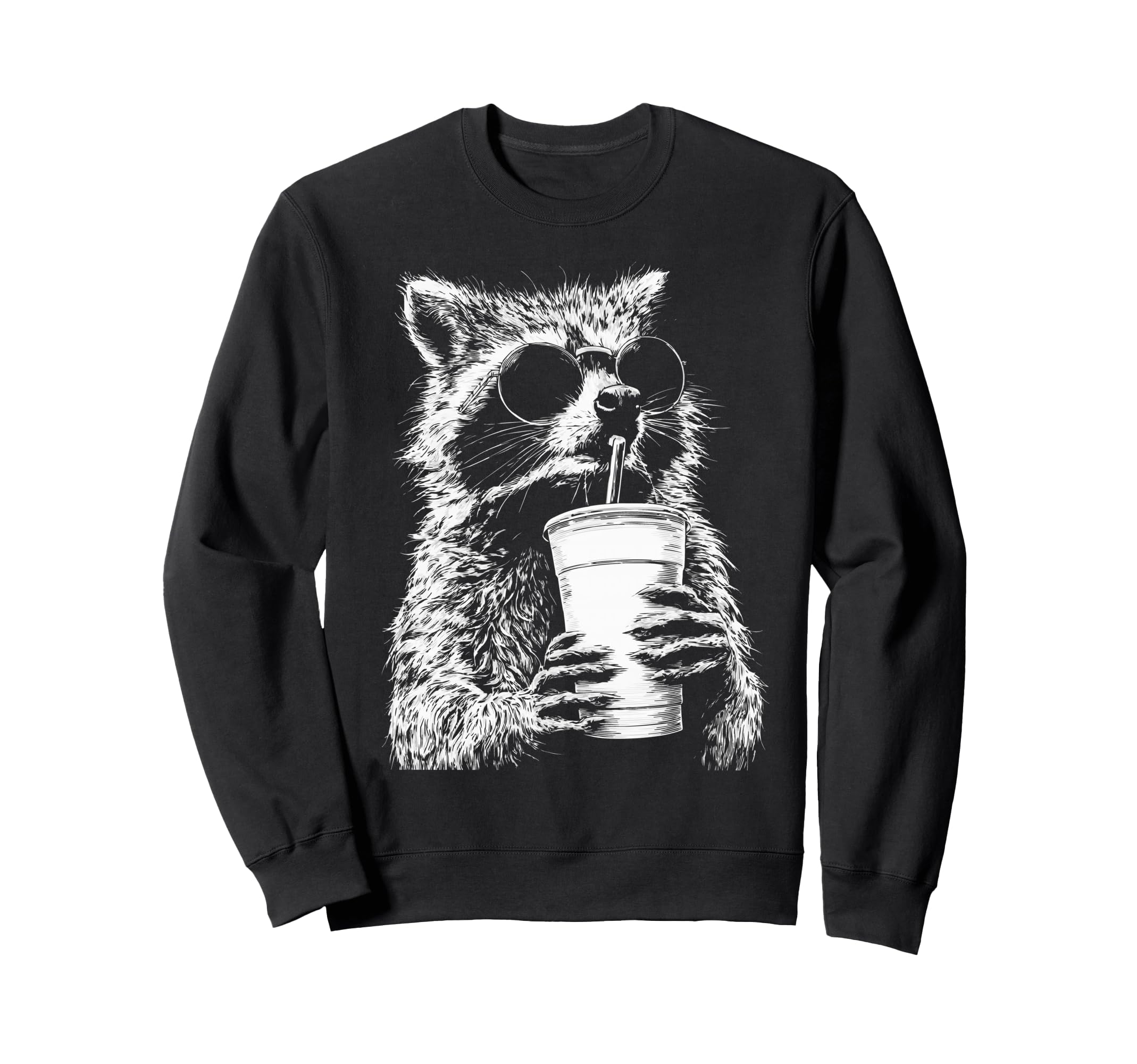 Raccoon Drinking Iced Coffee Funny Sweatshirt - Streetwear Style Men Women - T-Shirt, Sweatshirt, Hoodie