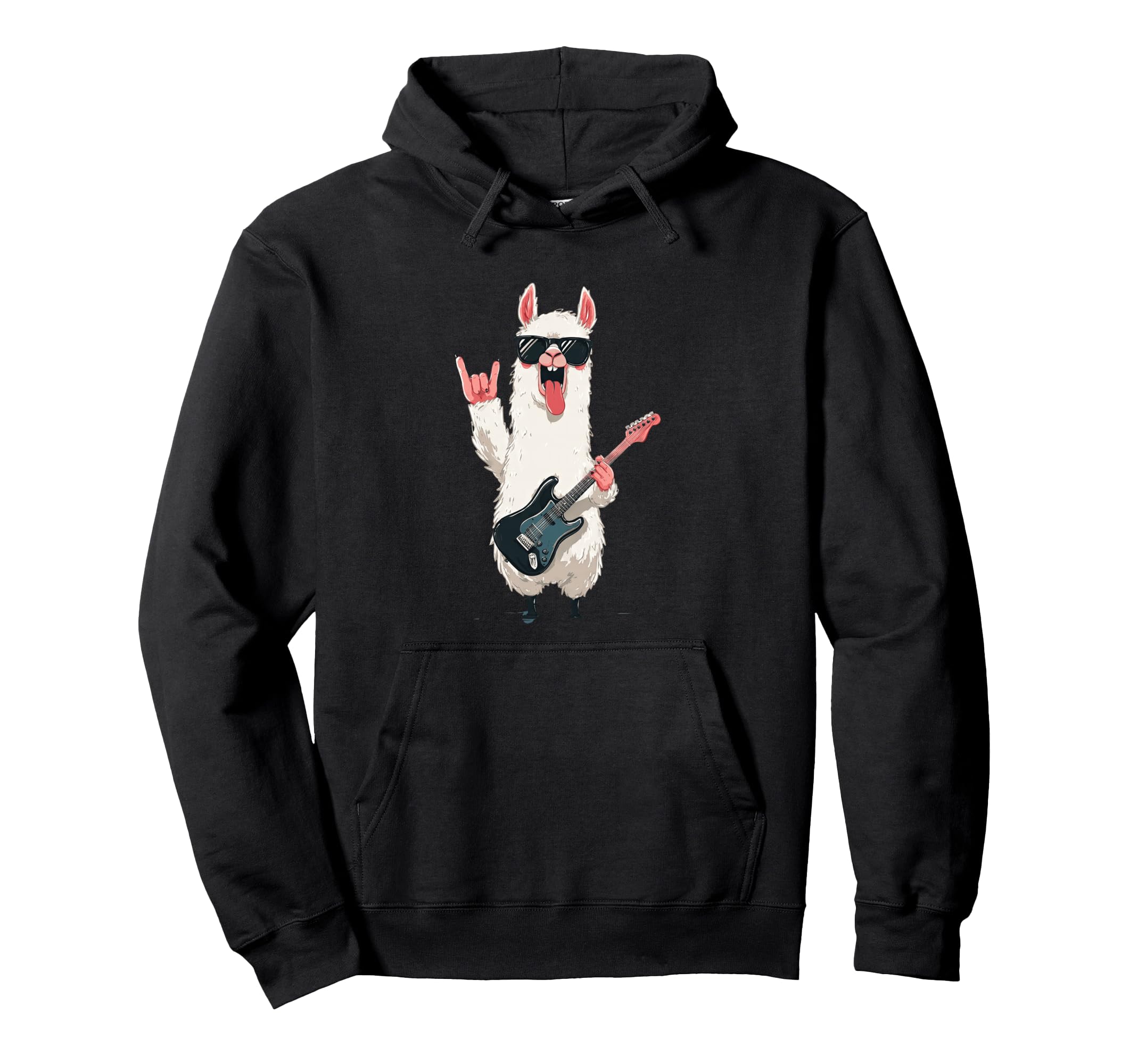 Llama Playing Guitar Funny Animal Rock Hoodie - Novelty Apparel for Adults - T-Shirt, Sweatshirt, Hoodie