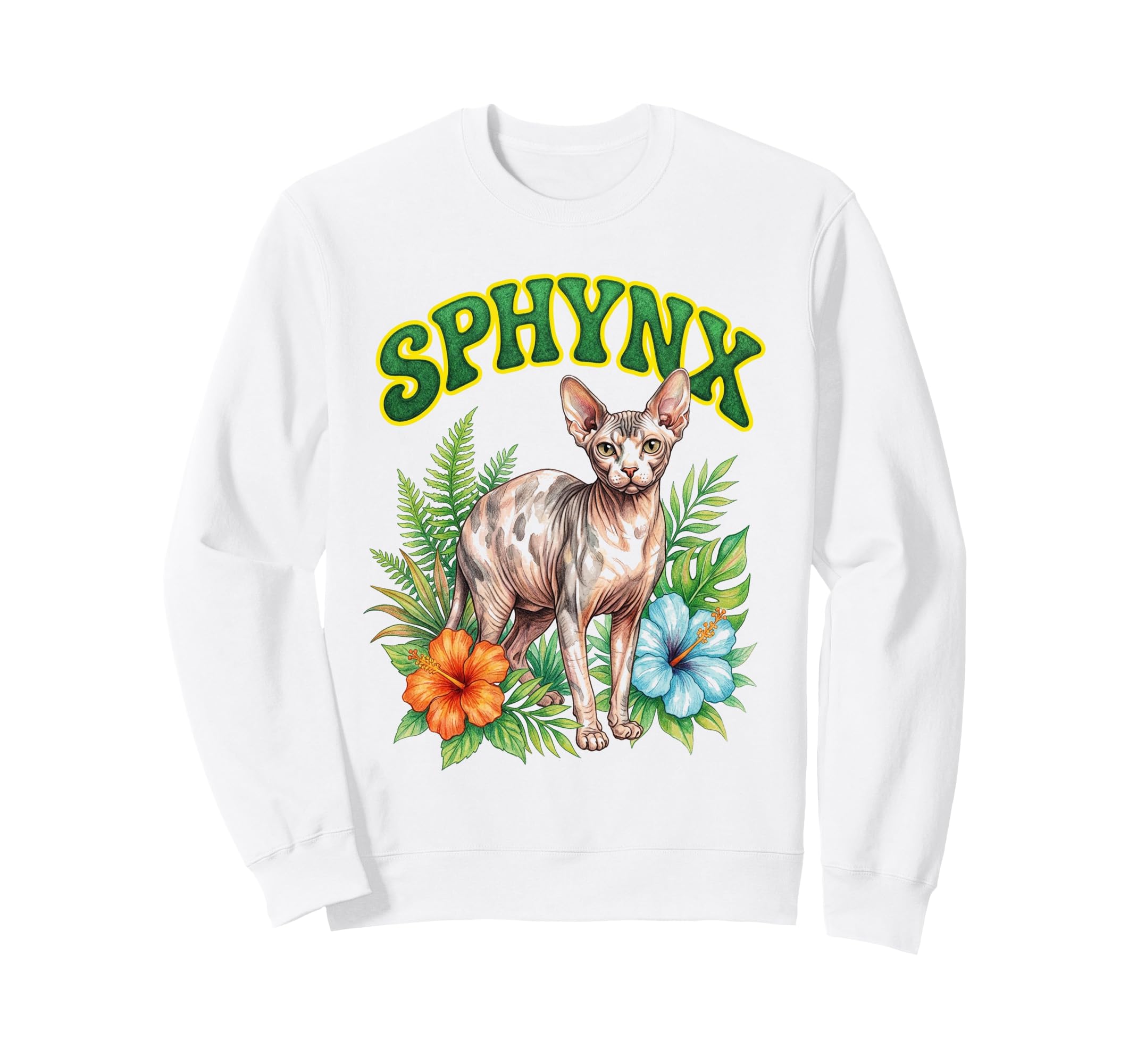Sphynx Groovy Floral Sphynx Watercolor Sweatshirt - Unique Graphic Unisex - T-Shirt, Sweatshirt, Hoodie