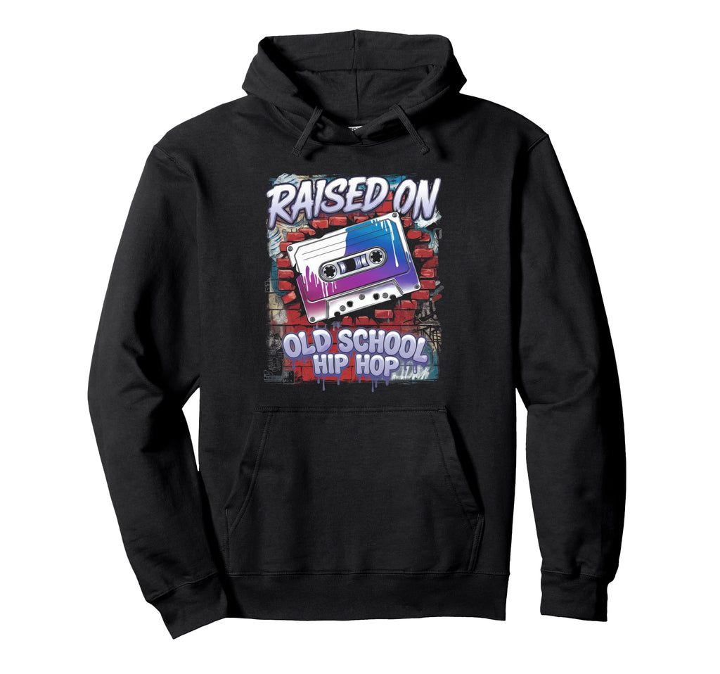 Raised Old School Hip Hop Cassette Hoodie - Trendy Graphic for Adults - T-Shirt, Sweatshirt, Hoodie