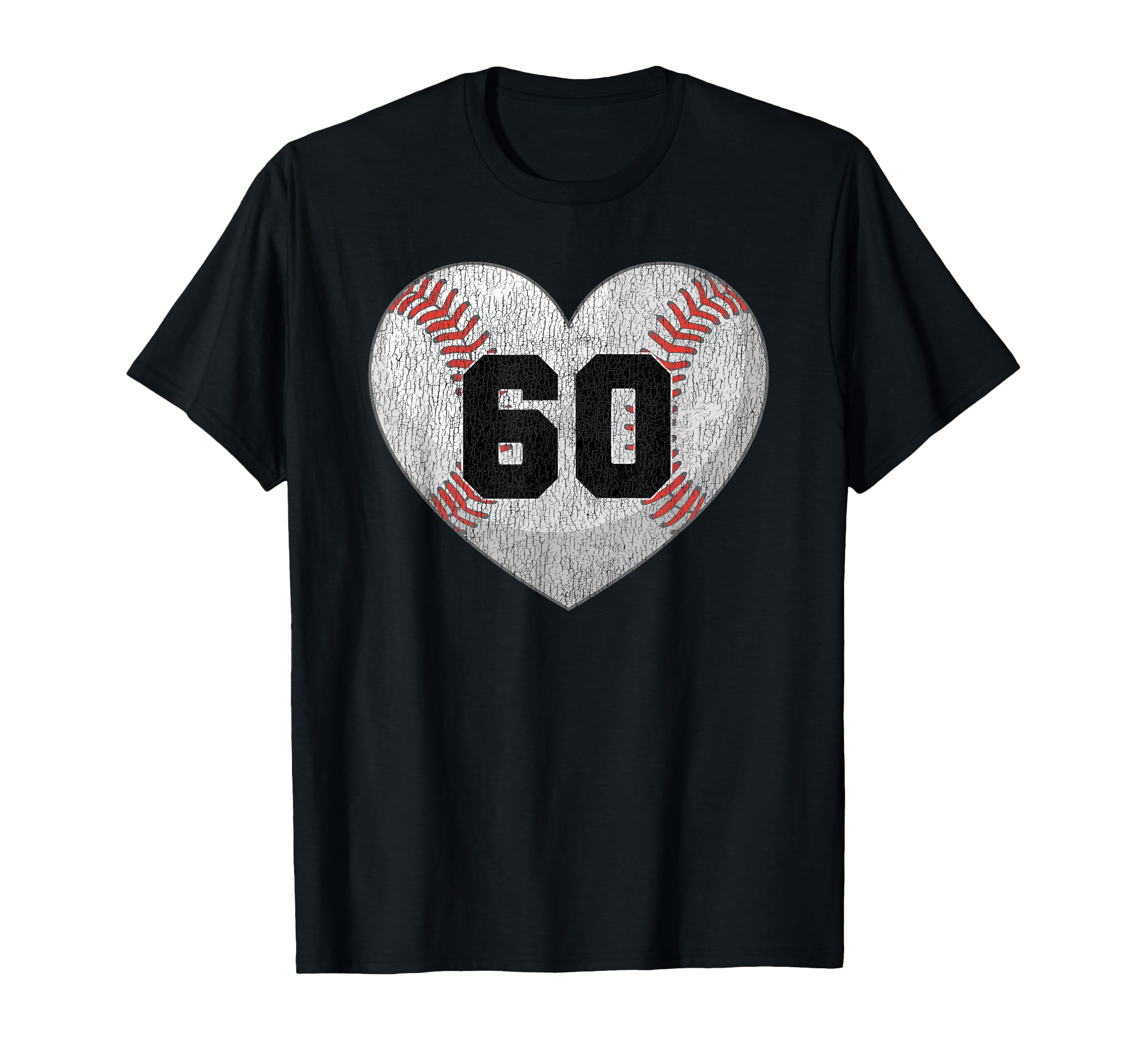 Baseball Number 60 Distressed Heart T-Shirt - Novelty Apparel for Adults - T-Shirt, Sweatshirt, Hoodie
