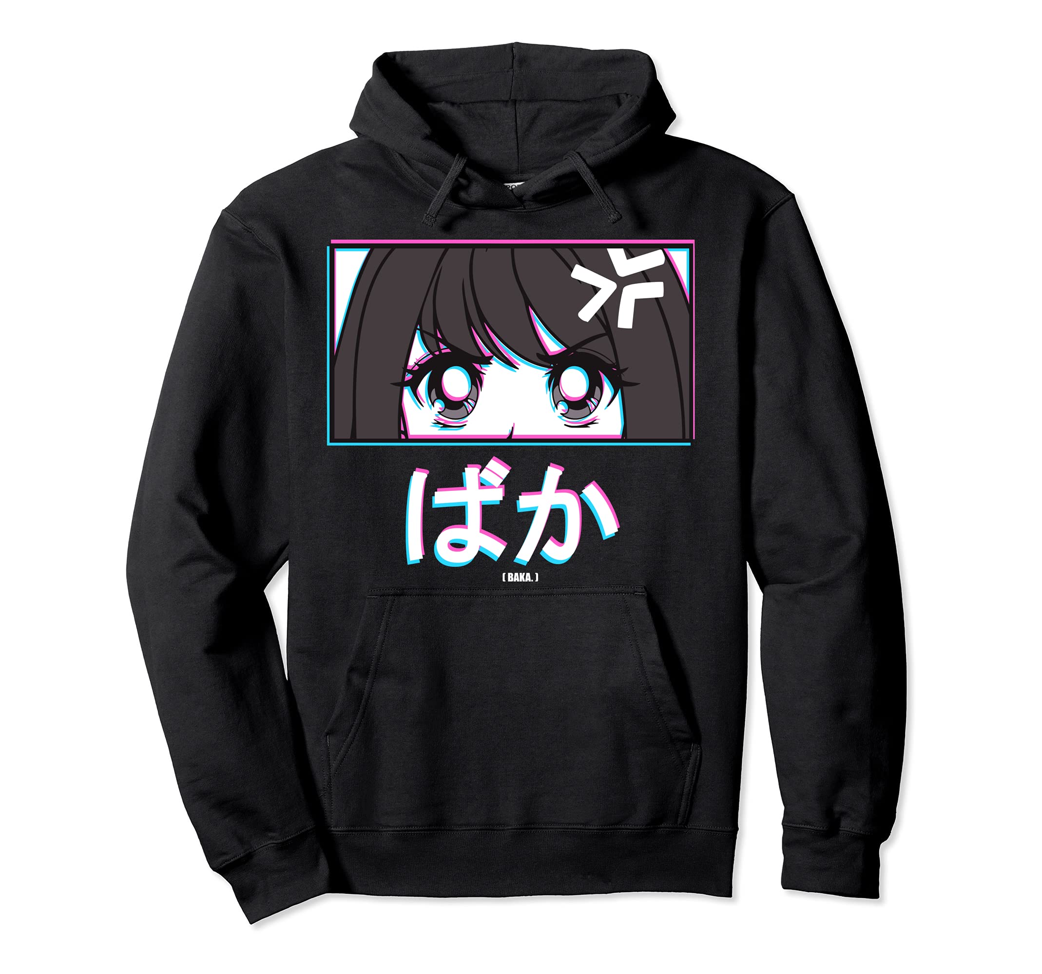 Japanese Word Baka Anime Glitch Hoodie - Casual Everyday Wear Men Women - T-Shirt, Sweatshirt, Hoodie