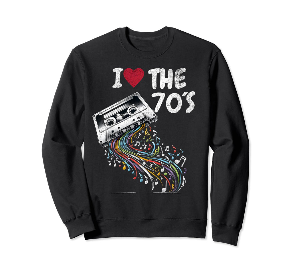 70S Music Notes Cassette Tape Sweatshirt - Fun Novelty Design Men Women - T-Shirt, Sweatshirt, Hoodie