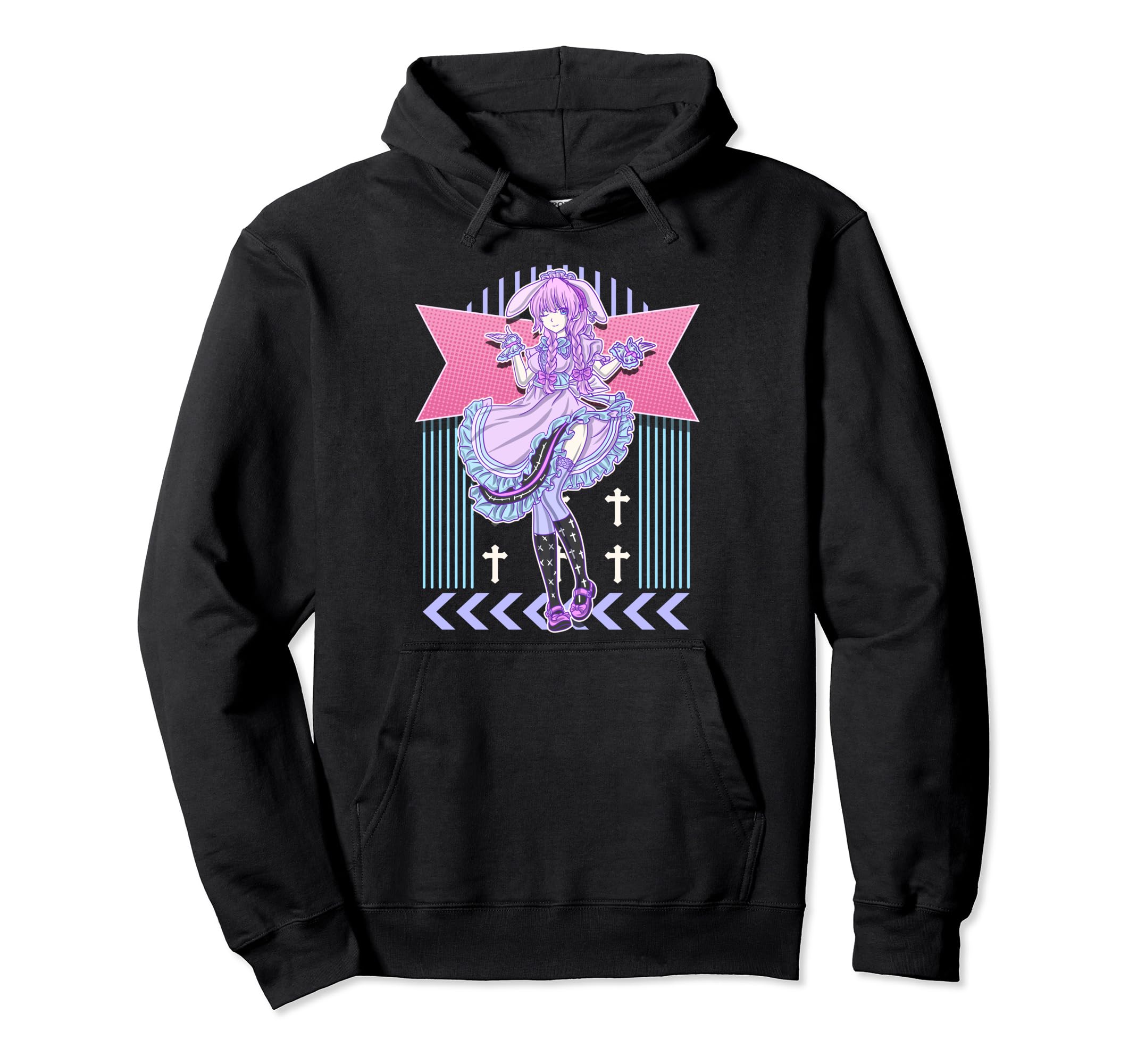 Kawaii Pastel Goth Bunny Anime Hoodie - Aesthetic Graphic for Adults - T-Shirt, Sweatshirt, Hoodie