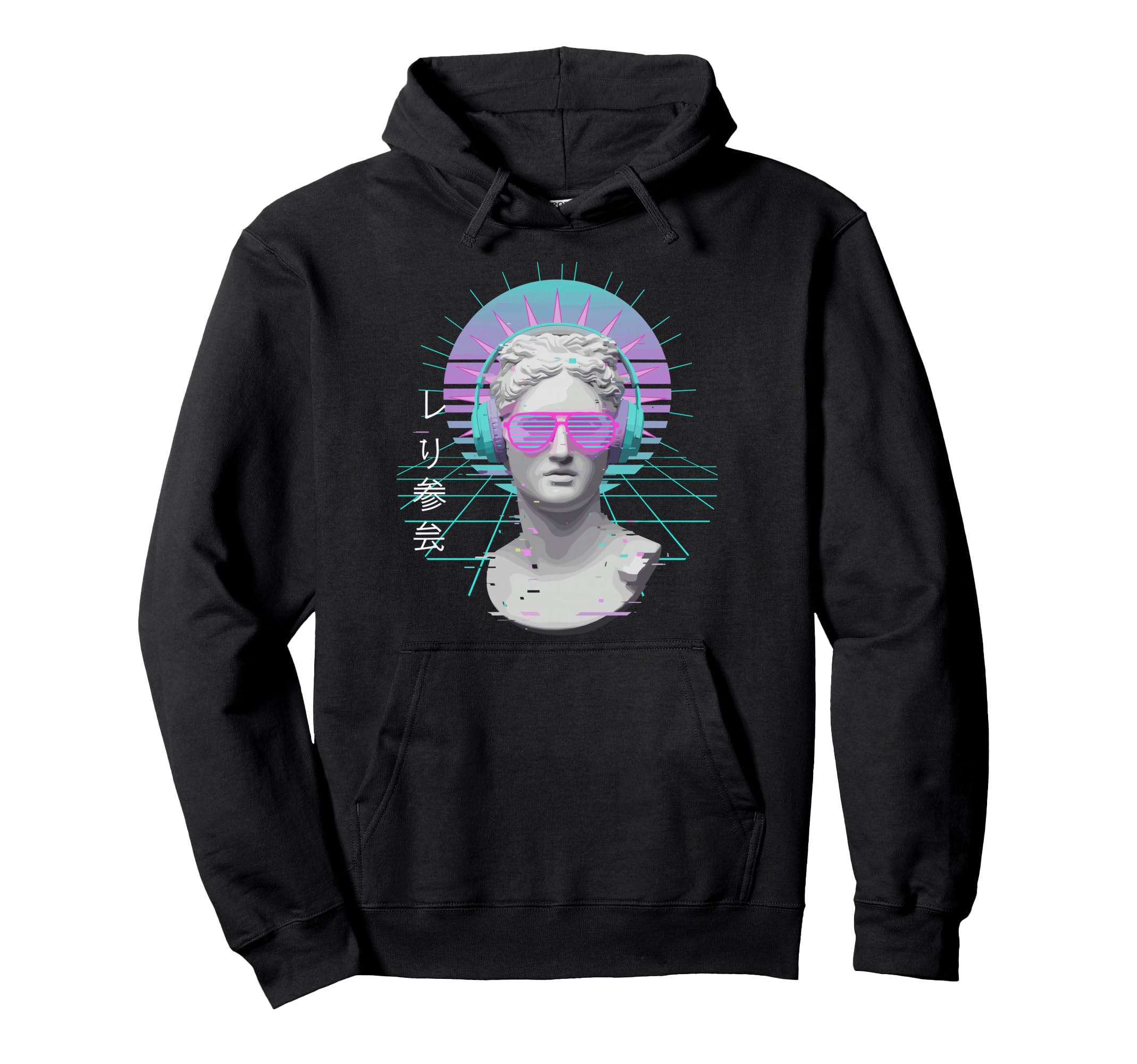 Vaporwave Fan Headphone Statue Hoodie - Aesthetic Graphic for Adults - T-Shirt, Sweatshirt, Hoodie