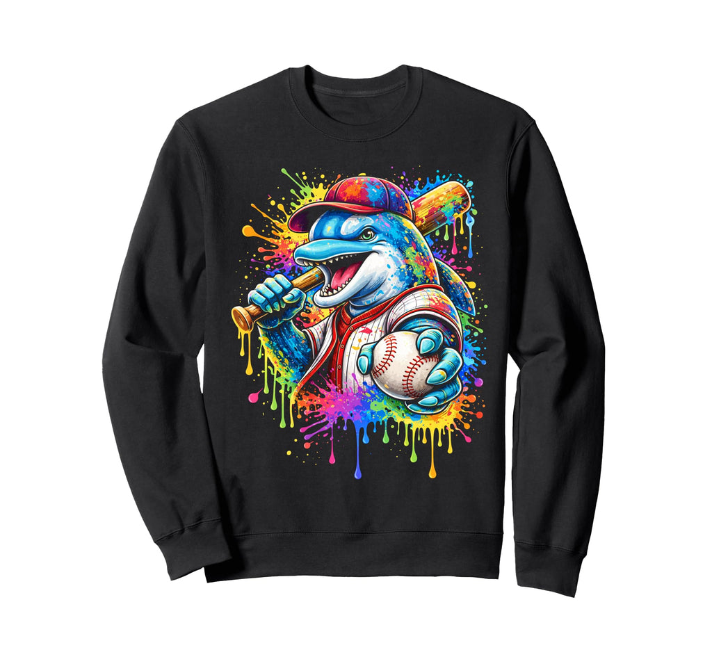 Dolphin Baseball Player Paint Sweatshirt - Streetwear Style Men Women - T-Shirt, Sweatshirt, Hoodie