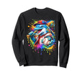 Dolphin Baseball Player Paint Sweatshirt - Streetwear Style Men Women - T-Shirt, Sweatshirt, Hoodie