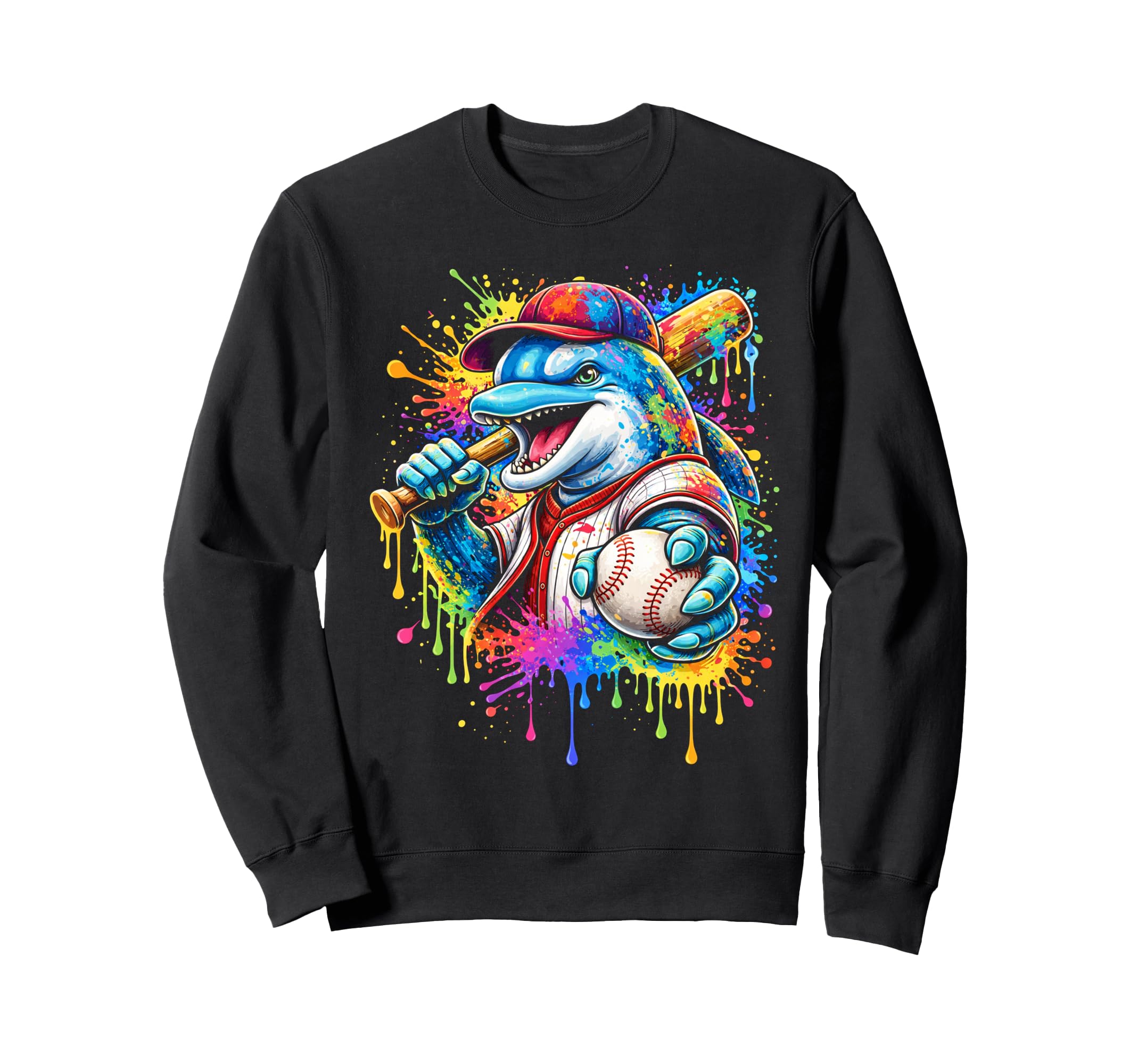 Dolphin Baseball Player Paint Sweatshirt - Streetwear Style Men Women - T-Shirt, Sweatshirt, Hoodie