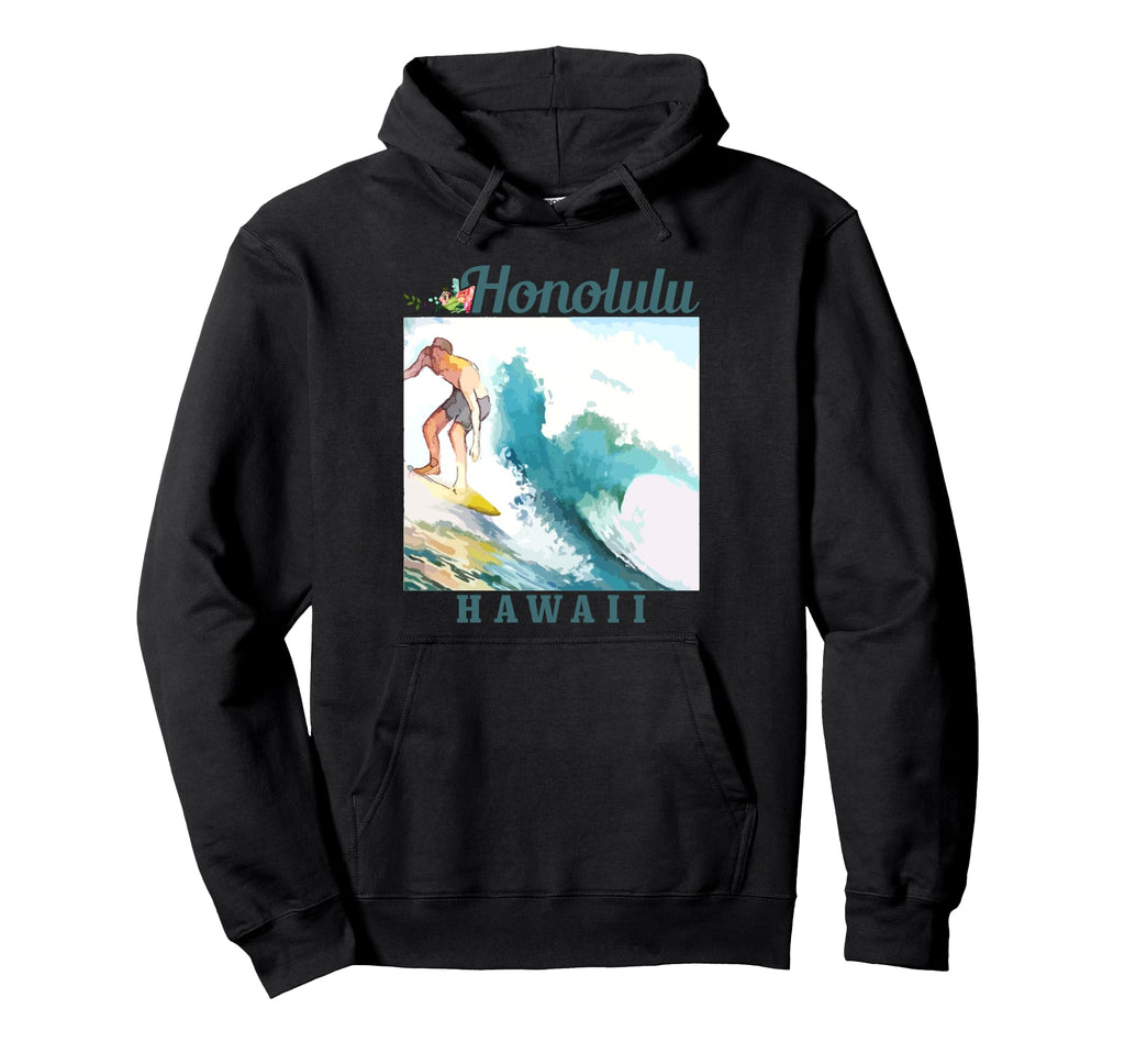Honolulu Hawaii Surfing Hawaiian Surf Hoodie - Custom Art Print Men Women - T-Shirt, Sweatshirt, Hoodie