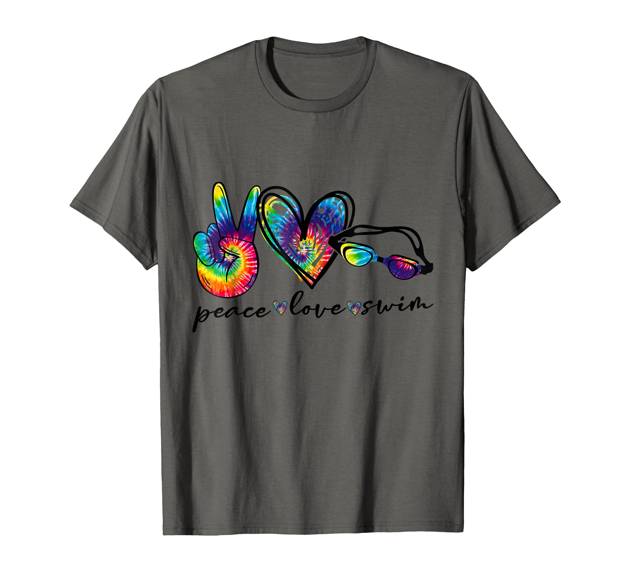 Peace Love Swim Goggles Tie Dye T-Shirt - Fun Novelty Design Unisex - T-Shirt, Sweatshirt, Hoodie