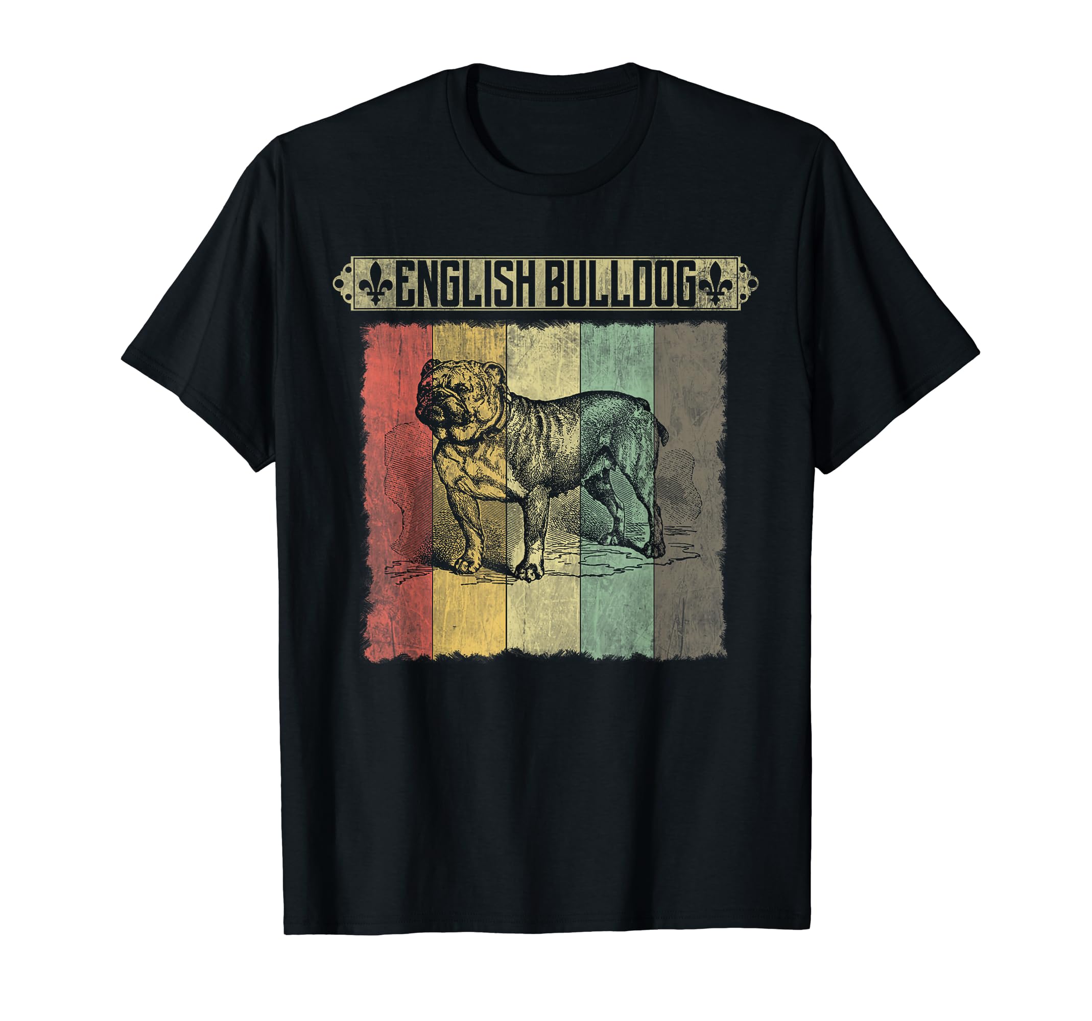 Distressed English Bulldog Gift T-Shirt - Custom Art Print Men Women - T-Shirt, Sweatshirt, Hoodie