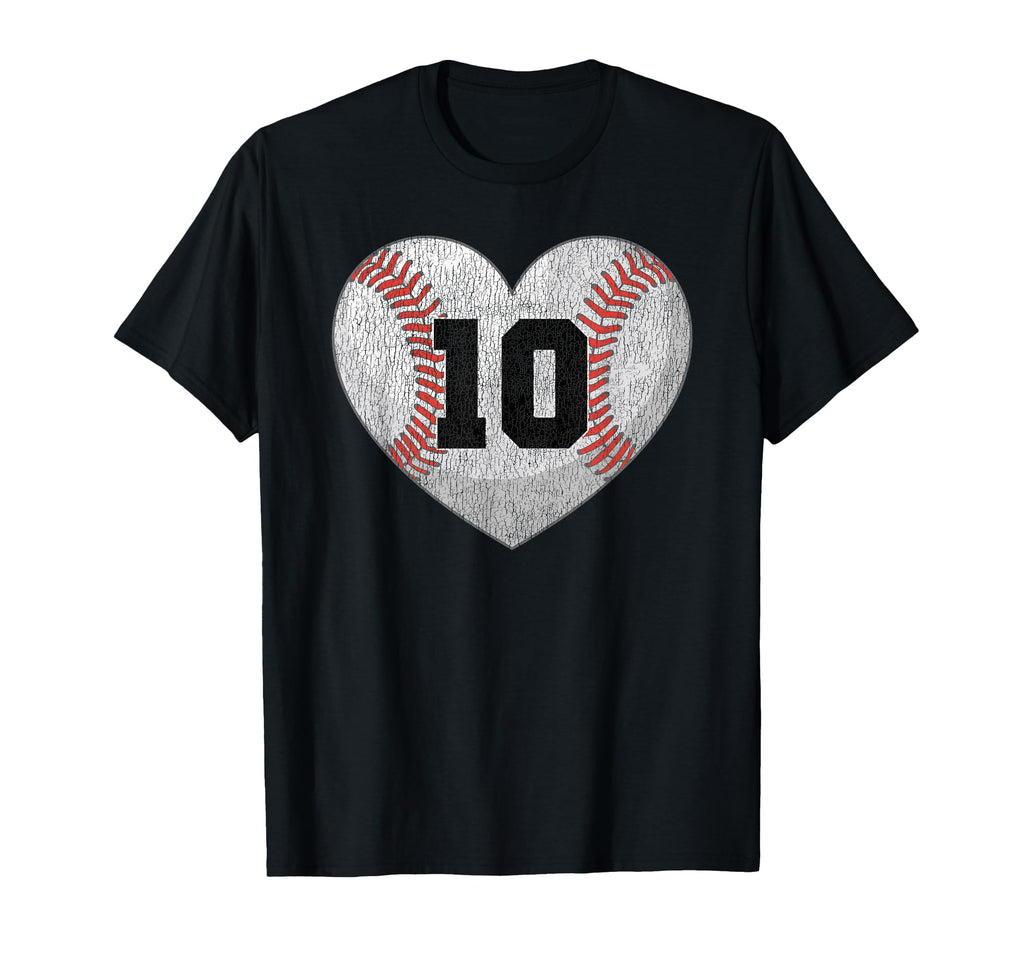 Baseball Number 10 Distressed Heart T-Shirt - Minimalist Print Men Women - T-Shirt, Sweatshirt, Hoodie
