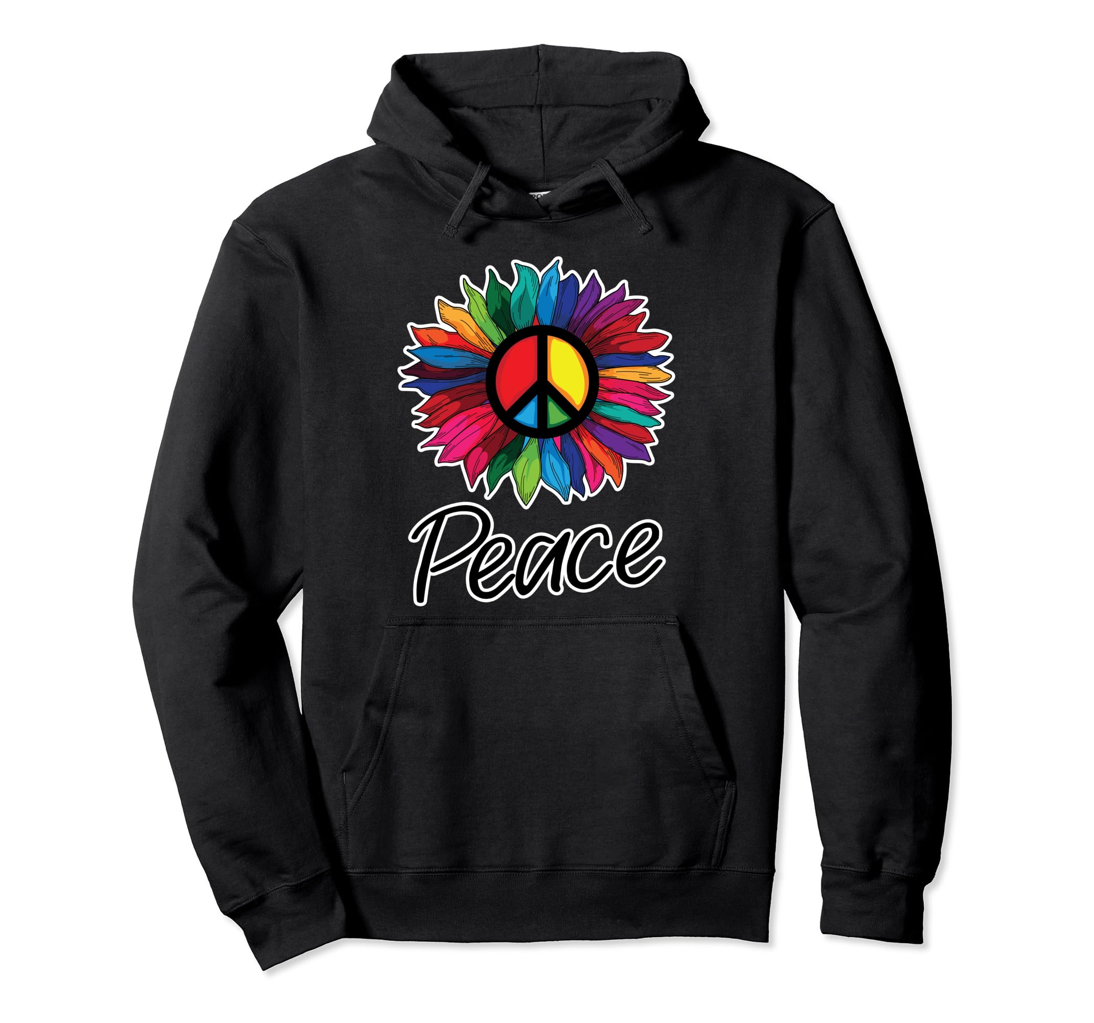 70S Flower Power Rainbow Floral Peace Sign Hoodie - Novelty Apparel Unisex - T-Shirt, Sweatshirt, Hoodie