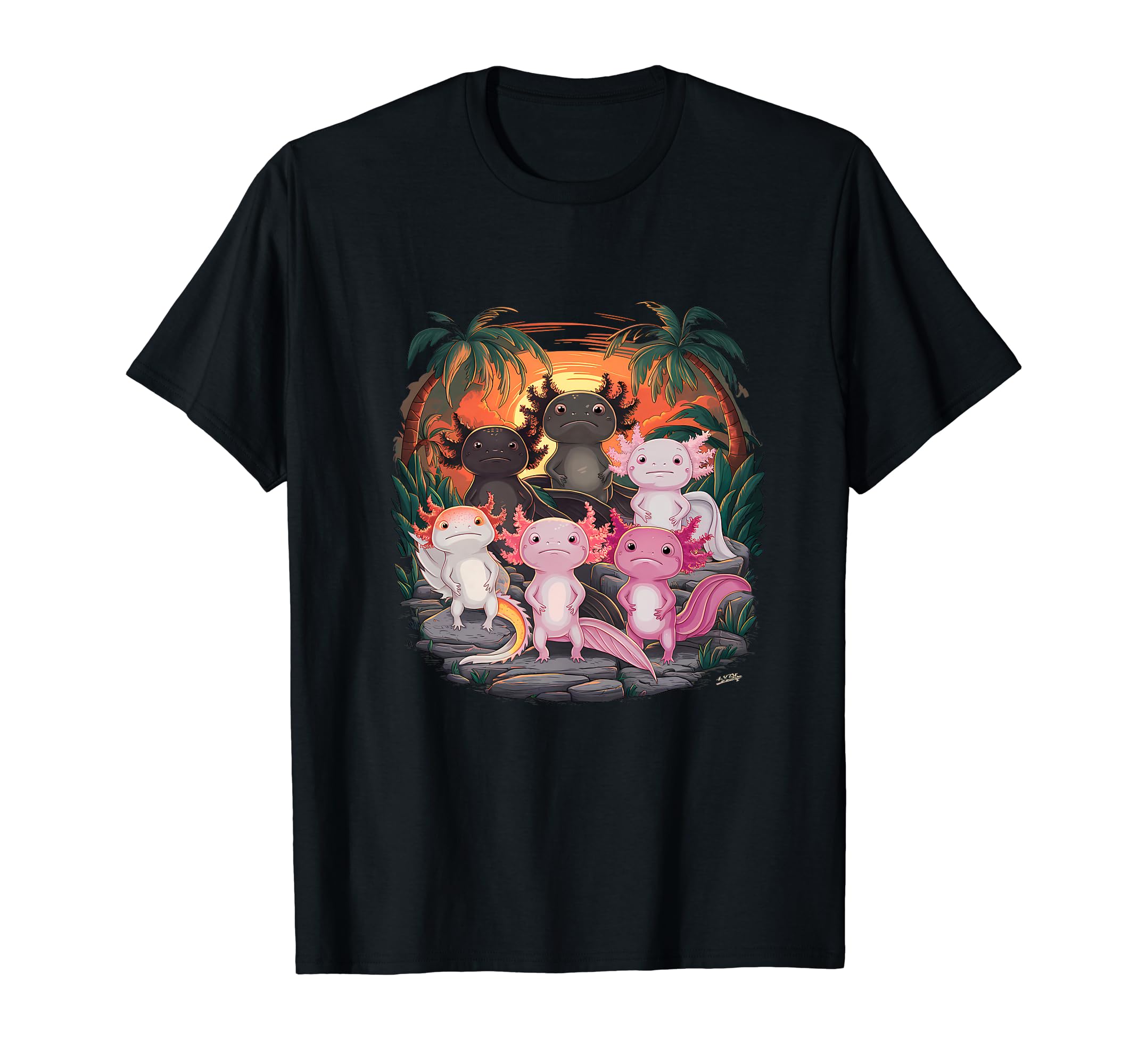 Axolotl Salamanders Sunset T-Shirt - Fun Novelty Design for Adults - T-Shirt, Sweatshirt, Hoodie
