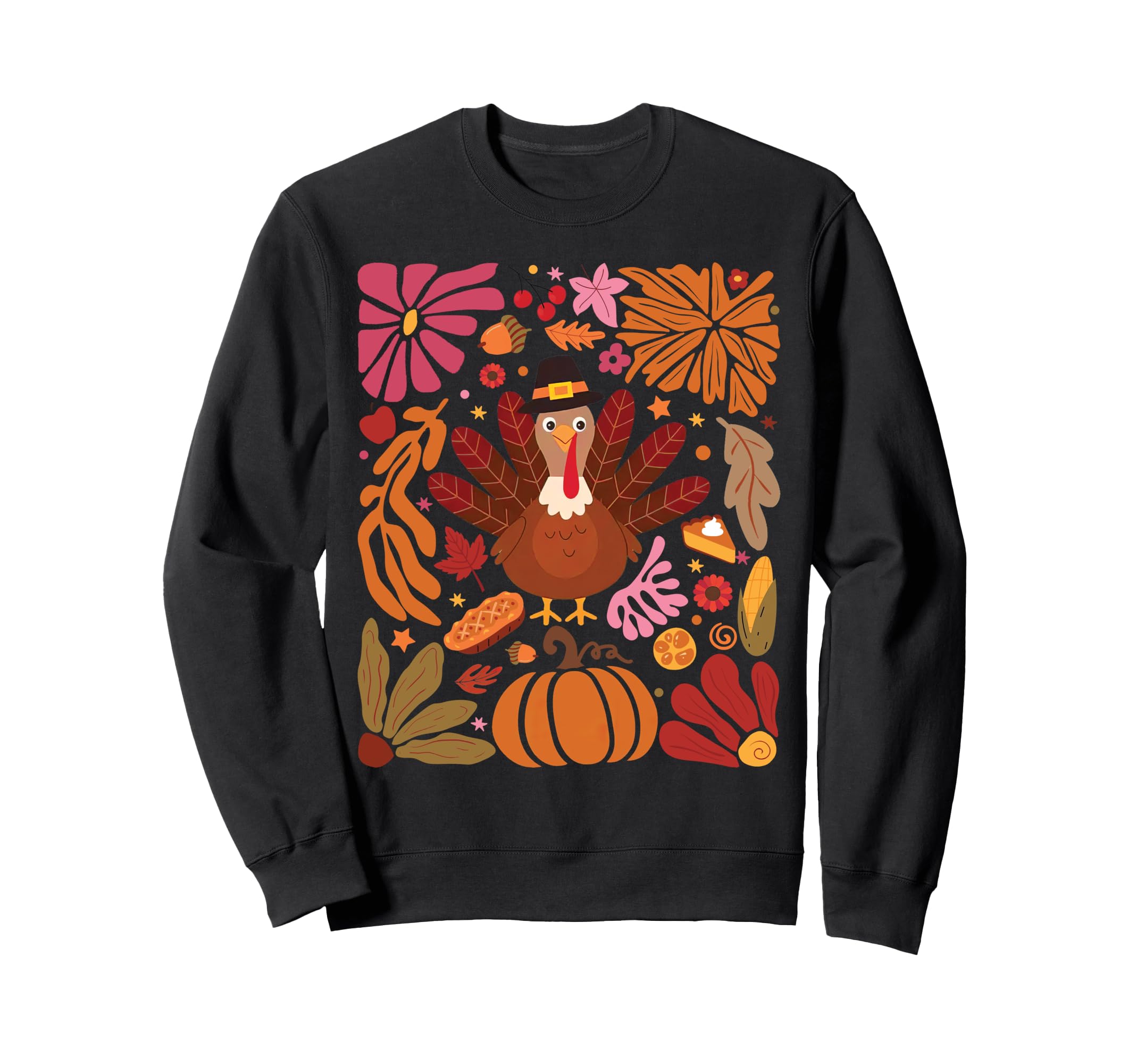 Boho Floral Turkey Colorful Thanksgiving Sweatshirt - Unique Graphic Unisex - T-Shirt, Sweatshirt, Hoodie