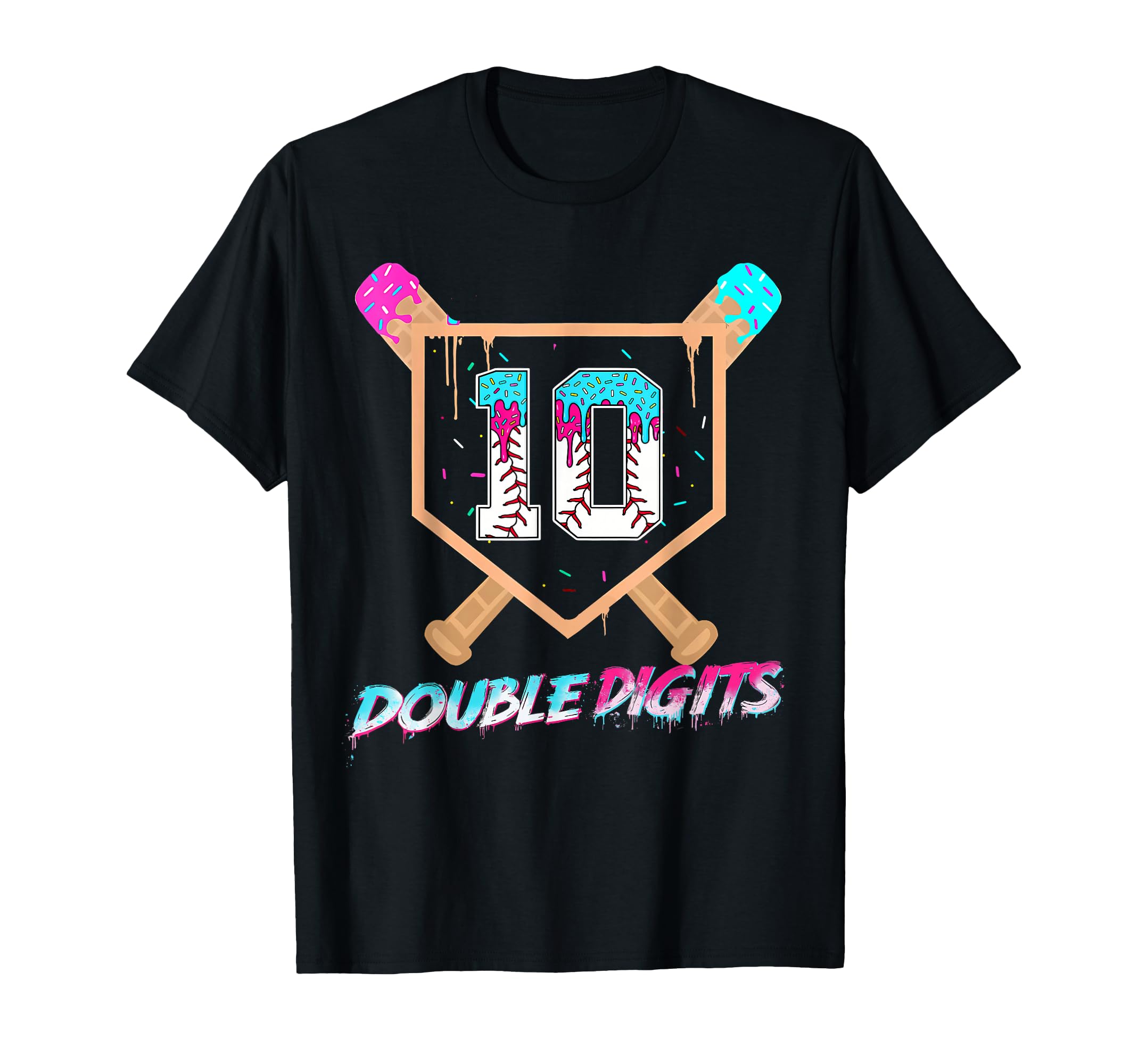 Baseball Drip 10Th Birthday Double T-Shirt - Graphic Print for Adults - T-Shirt, Sweatshirt, Hoodie