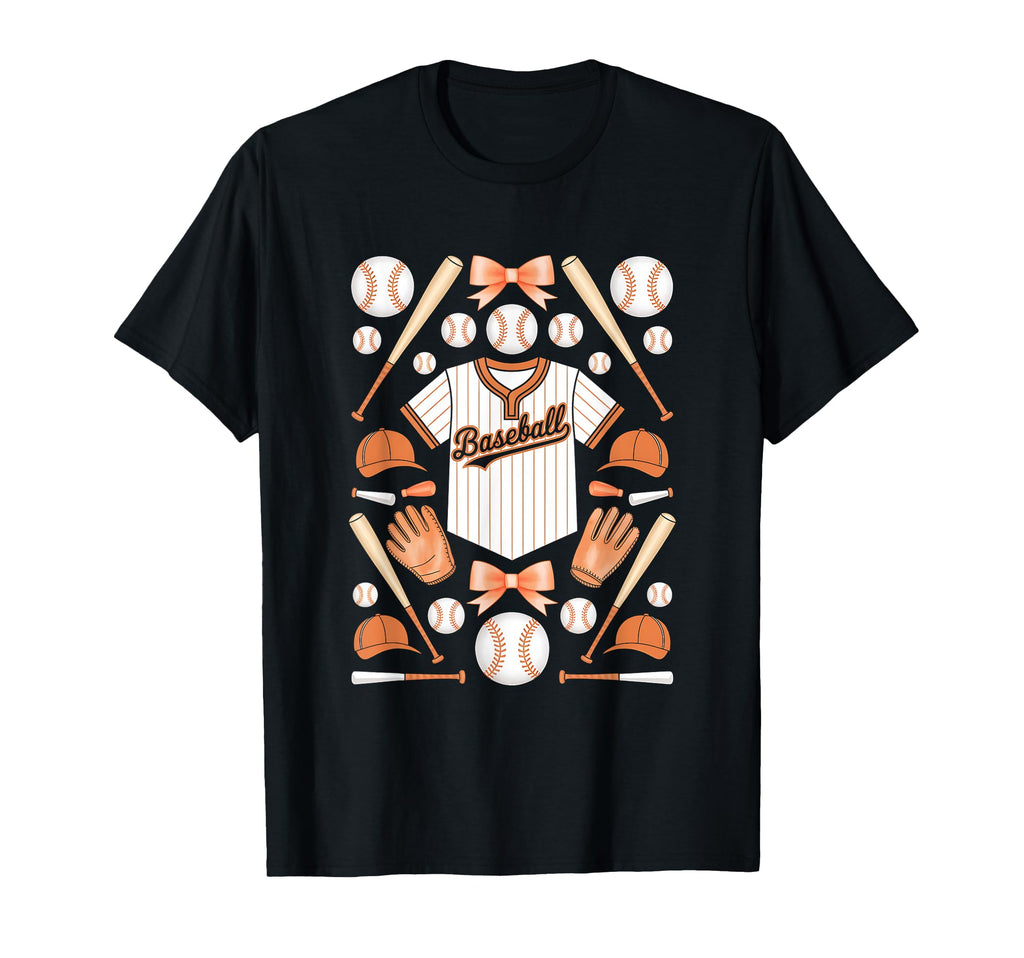 Baseball Orange Game Day Coquette Bow T-Shirt - Novelty Apparel Unisex - T-Shirt, Sweatshirt, Hoodie