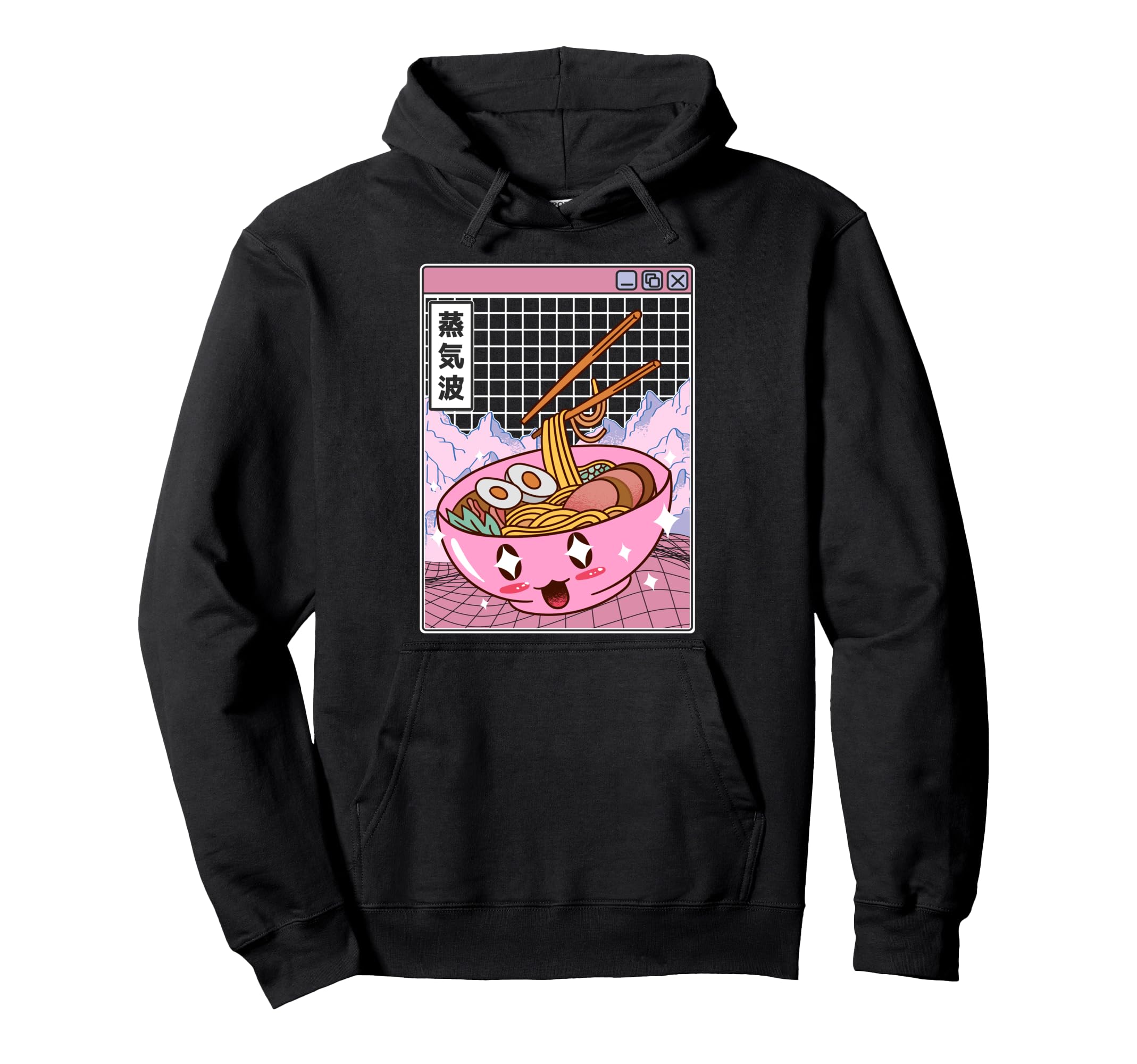 Ramen Noodles Bowl Kawaii Grid Vaporwave Hoodie - Unique Graphic Men Women - T-Shirt, Sweatshirt, Hoodie