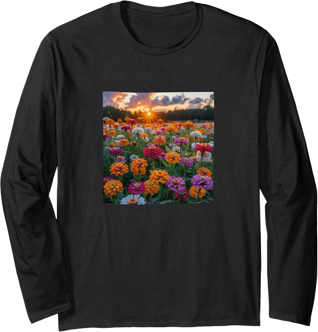 Zinnia Flower Field Beautiful Sunset Merch - Adult & Kids T-Shirts, Sweatshirts & Hoodies apparel design preview 1