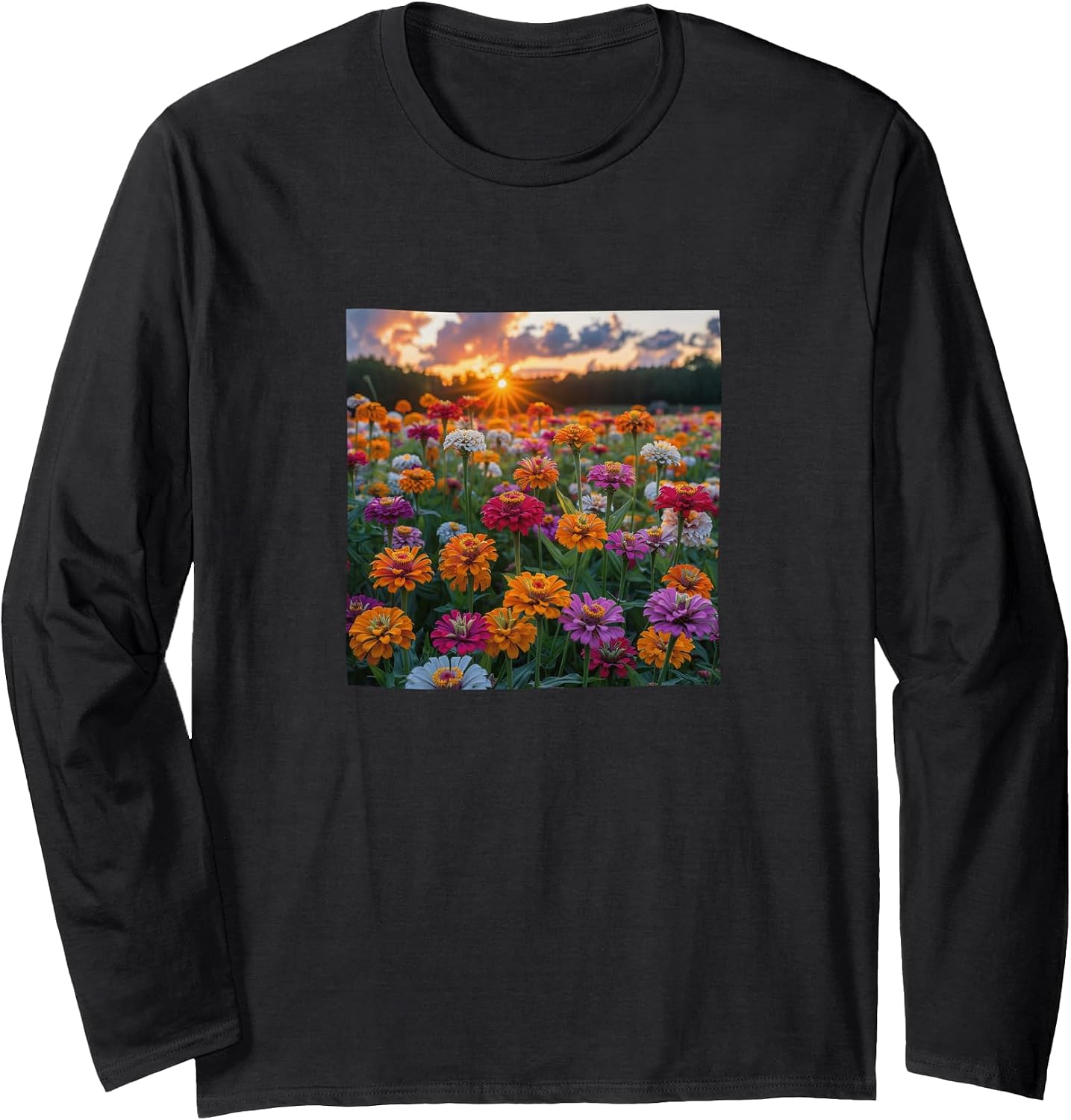 Zinnia Flower Field Beautiful Sunset Merch - Adult & Kids T-Shirts, Sweatshirts & Hoodies apparel design preview 1