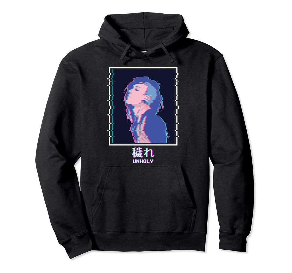 Sad Anime Punk Emo Vaporwave Aesthetic Unholy Hoodie - Graphic Print Unisex - T-Shirt, Sweatshirt, Hoodie