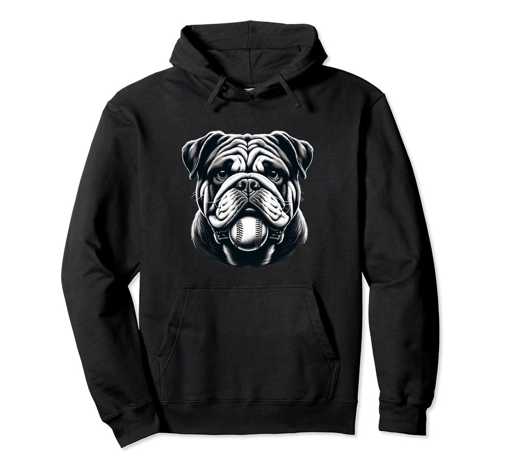 Funny Bulldog Baseball Player Hoodie - Fun Novelty Design Men Women - T-Shirt, Sweatshirt, Hoodie