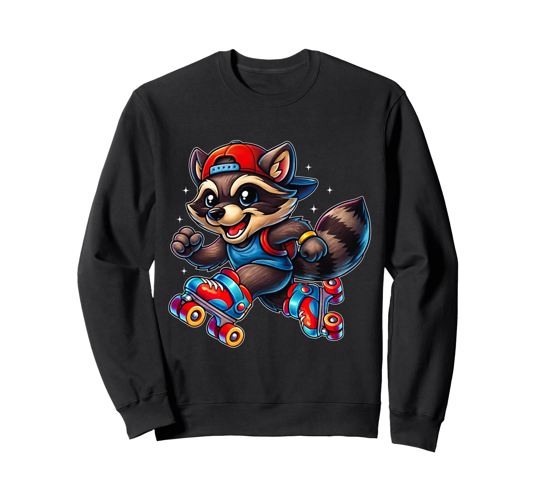 Funny Raccoon Roller Skates Skater Sweatshirt - Graphic Print Men Women - T-Shirt, Sweatshirt, Hoodie