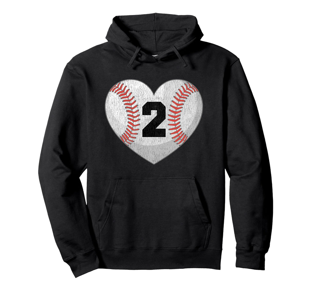Baseball Number 2 Distressed Heart Hoodie - Fun Novelty Design for Adults - T-Shirt, Sweatshirt, Hoodie