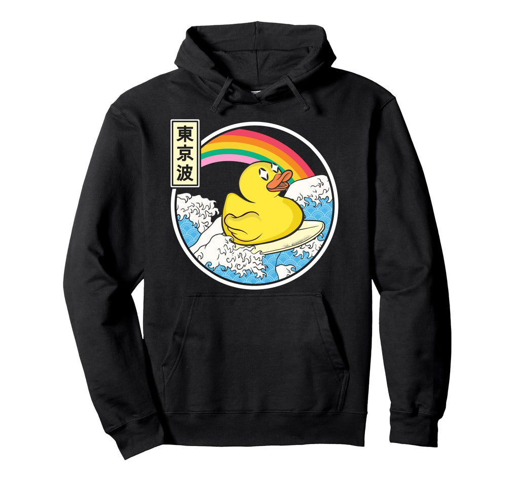 Surfing Rubber Duck Japanese Waves Hoodie - Fun Novelty Design for Adults - T-Shirt, Sweatshirt, Hoodie