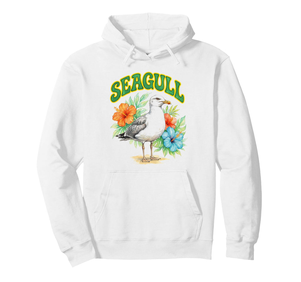 Seagull Groovy Floral Seagull Watercolor Hoodie - Unique Graphic Unisex - T-Shirt, Sweatshirt, Hoodie