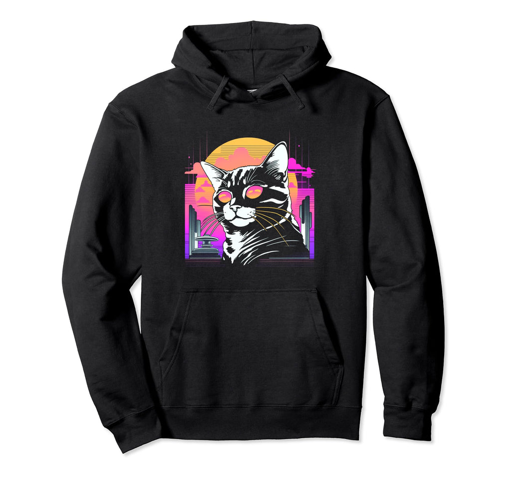 Sunset Vaporwave Aesthetics Cat Hoodie - Aesthetic Graphic Unisex - T-Shirt, Sweatshirt, Hoodie