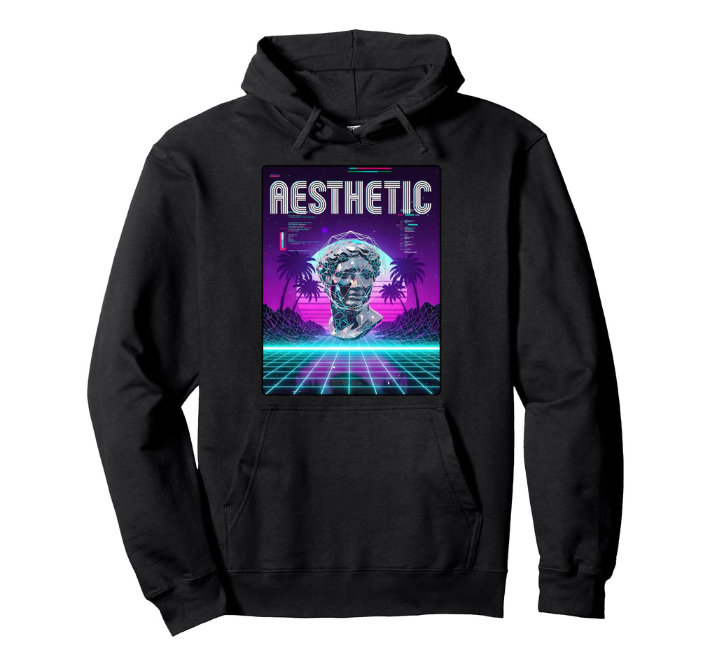 Vaporwave Aesthetic Bust Grid Palm Tree Hoodie - Minimalist Print Unisex - T-Shirt, Sweatshirt, Hoodie