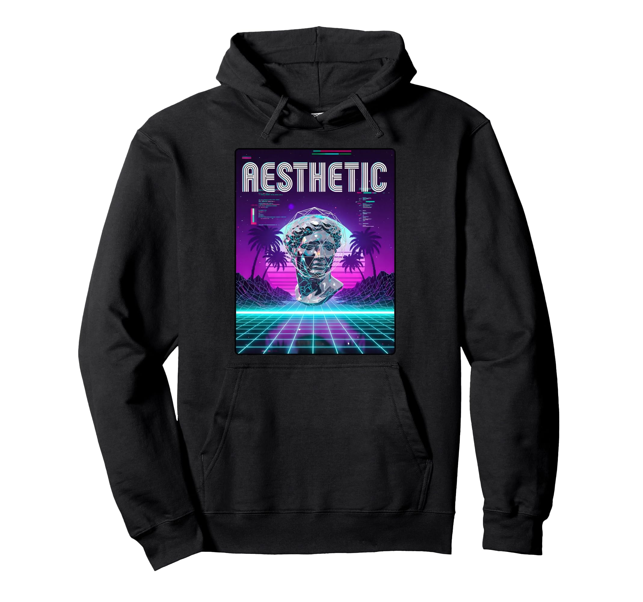 Vaporwave Aesthetic Bust Grid Palm Tree Hoodie - Minimalist Print Unisex - T-Shirt, Sweatshirt, Hoodie