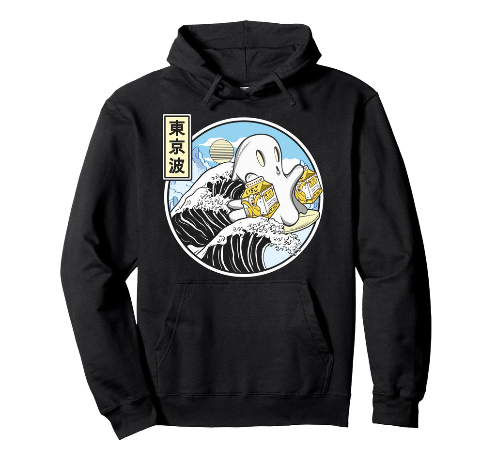 Surfing Ghost Banana Milk Cartons Hoodie - Unique Graphic for Adults - T-Shirt, Sweatshirt, Hoodie