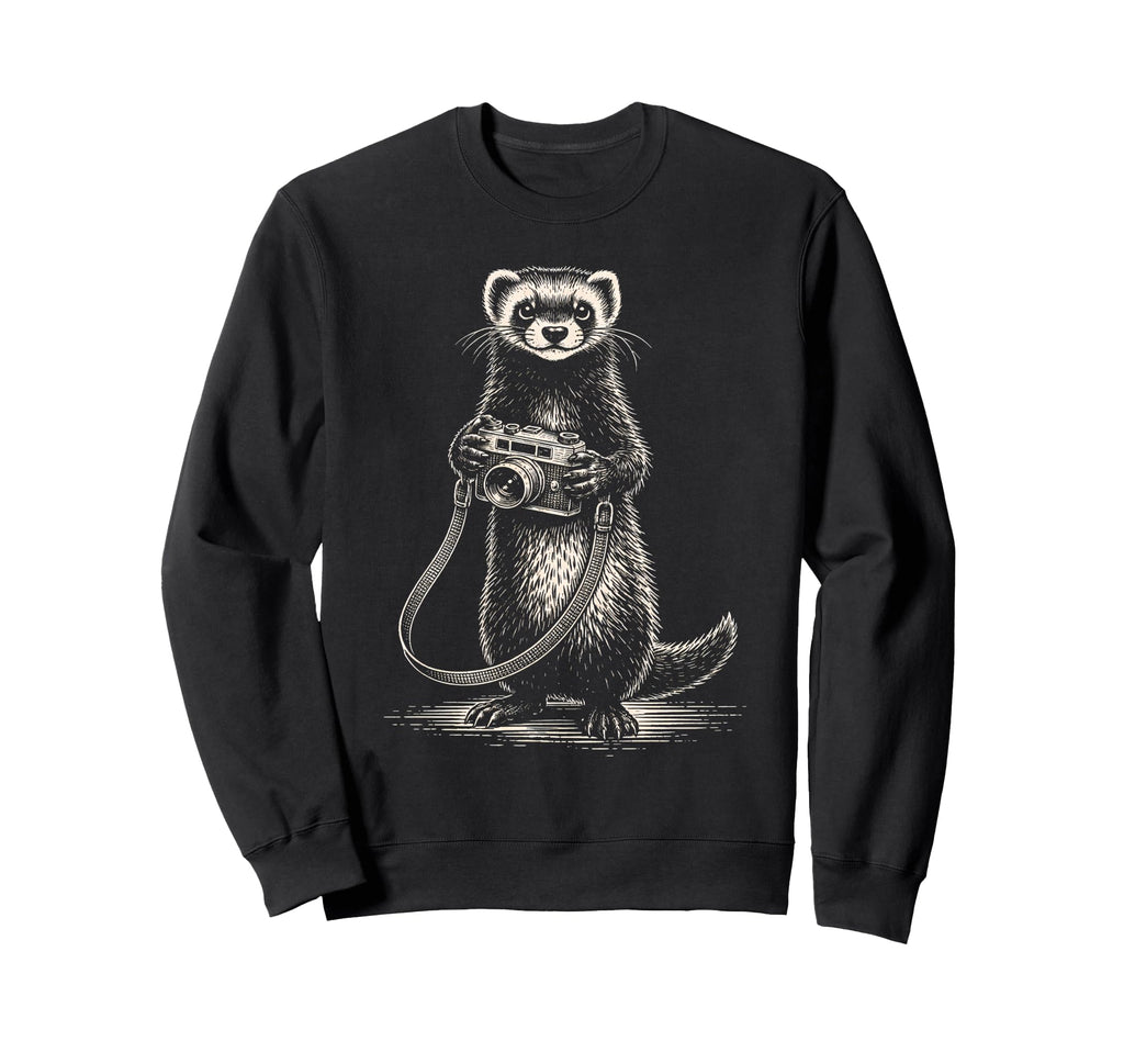 Ferret Photographer Camera Sweatshirt - Custom Art Print for Adults - T-Shirt, Sweatshirt, Hoodie