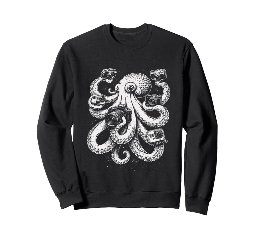 Octopus Photographer Camera Art Sweatshirt - Novelty Apparel Men Women - T-Shirt, Sweatshirt, Hoodie