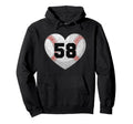 Baseball Number 58 Distressed Heart Hoodie - Aesthetic Graphic for Adults - T-Shirt, Sweatshirt, Hoodie