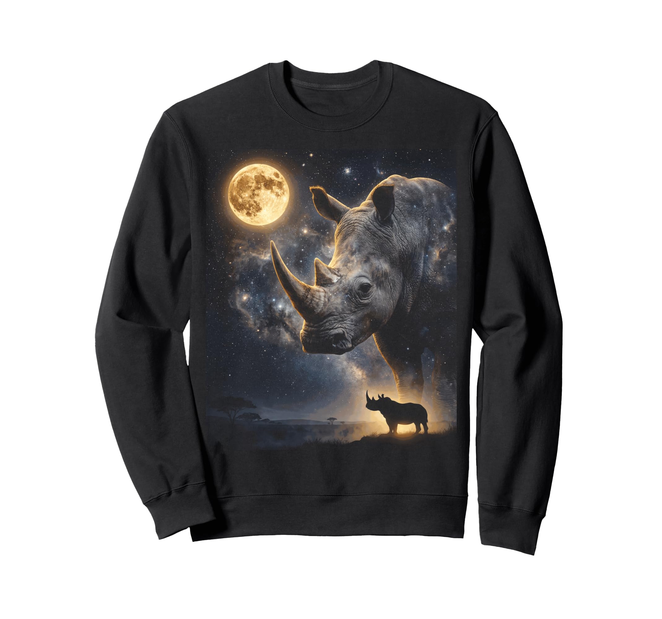 Howling Rhino Full Moon Starry Sweatshirt - Custom Art Print Men Women - T-Shirt, Sweatshirt, Hoodie