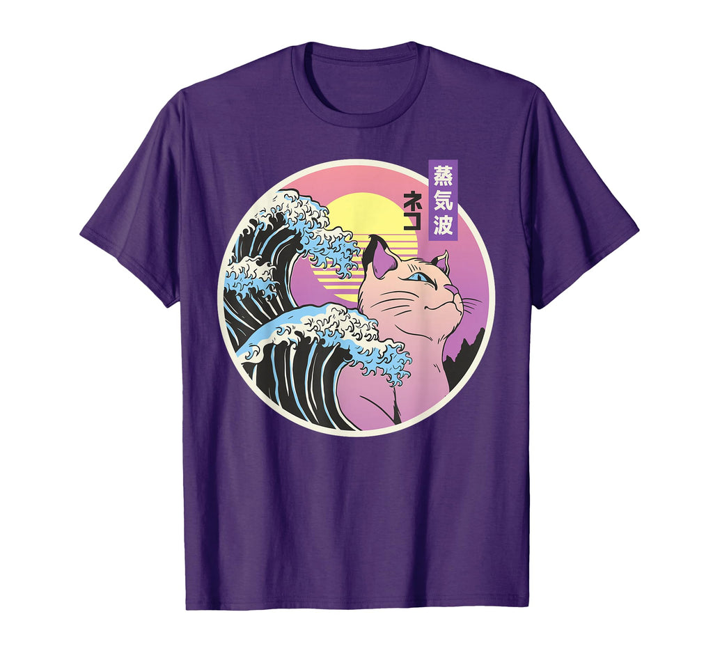 Great Wave Japanese Vaporwave Cat T-Shirt - Custom Art Print for Adults - T-Shirt, Sweatshirt, Hoodie