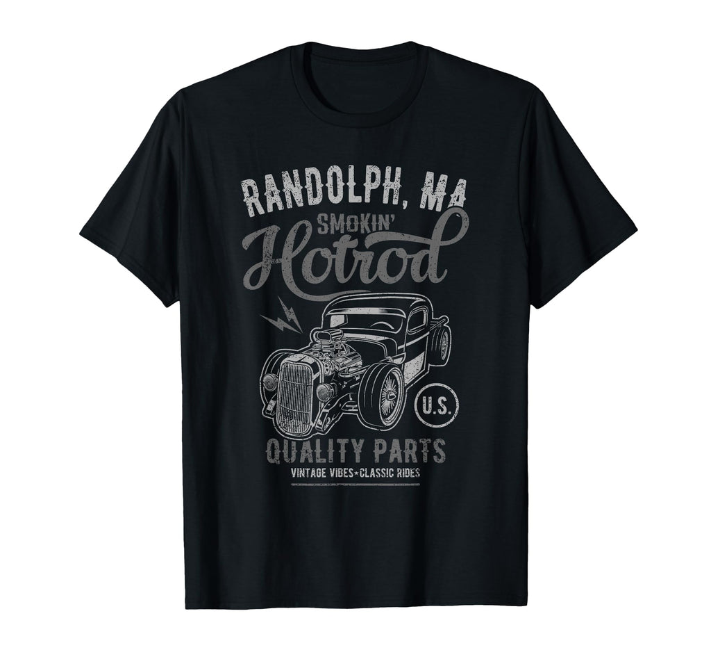 Randolph Ma Usa Hotrod Distressed Car T-Shirt - Novelty Apparel Unisex - T-Shirt, Sweatshirt, Hoodie
