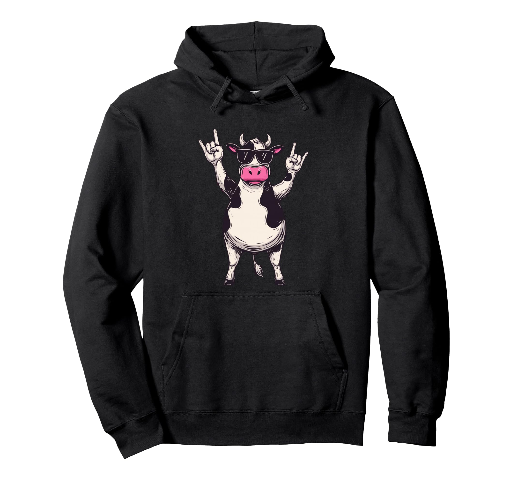 Cow Sunglasses Double Rock Hand Signs Punk Hoodie - Graphic Print Unisex - T-Shirt, Sweatshirt, Hoodie