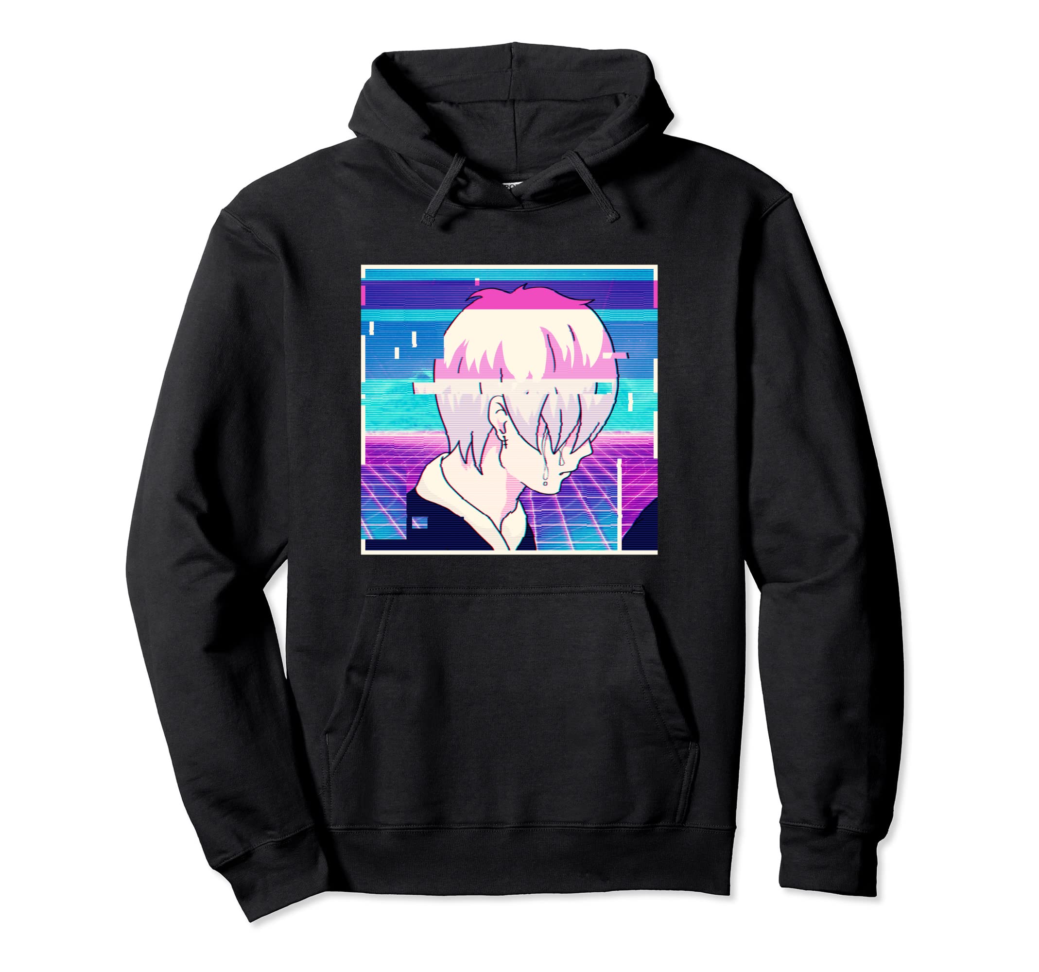 Emo Anime Sad Vaporwave Aesthetic Glitch Hoodie - Custom Art Print Unisex - T-Shirt, Sweatshirt, Hoodie