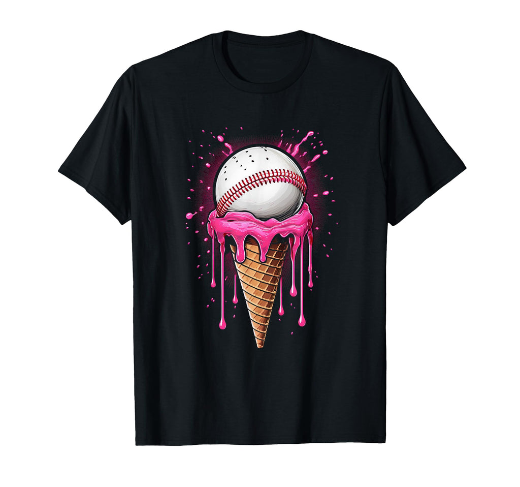 Baseball Drip Ice Cream Cone Drip T-Shirt - Fun Novelty Design Men Women - T-Shirt, Sweatshirt, Hoodie