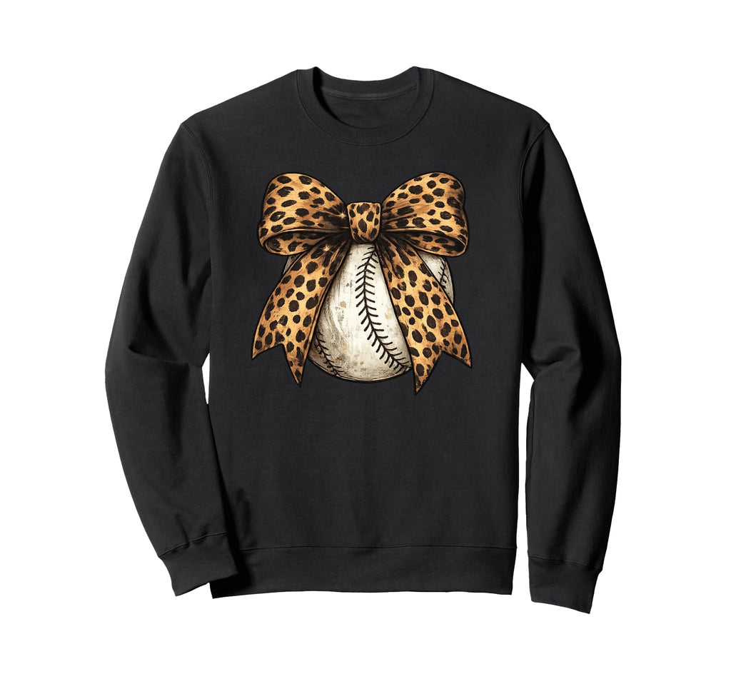 Leopard Baseball Bow Baseball Mom Sweatshirt - Casual Everyday Wear Unisex - T-Shirt, Sweatshirt, Hoodie
