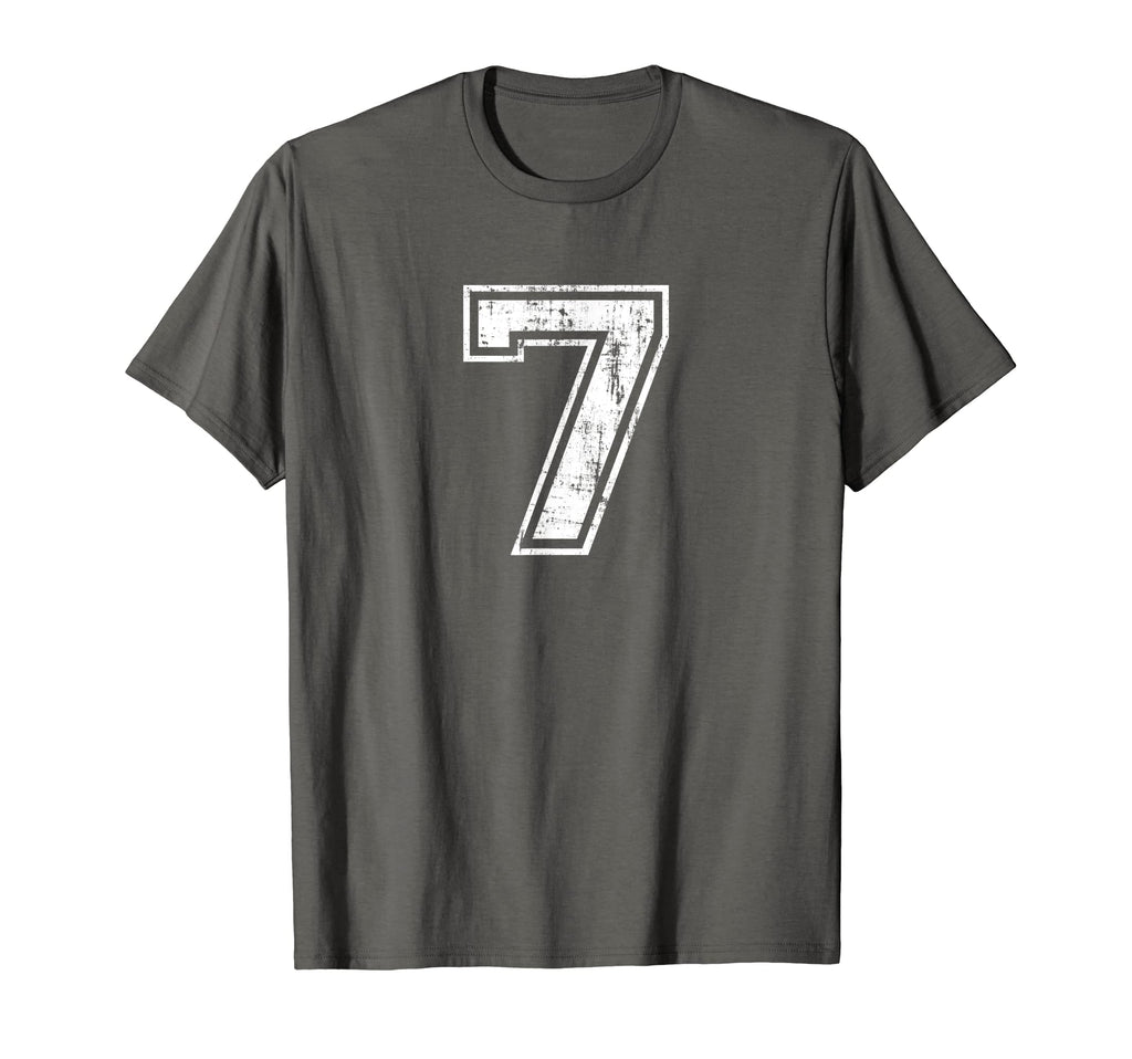 Number 7 Seven Varsity Distressed T-Shirt - Fun Novelty Design for Adults - T-Shirt, Sweatshirt, Hoodie
