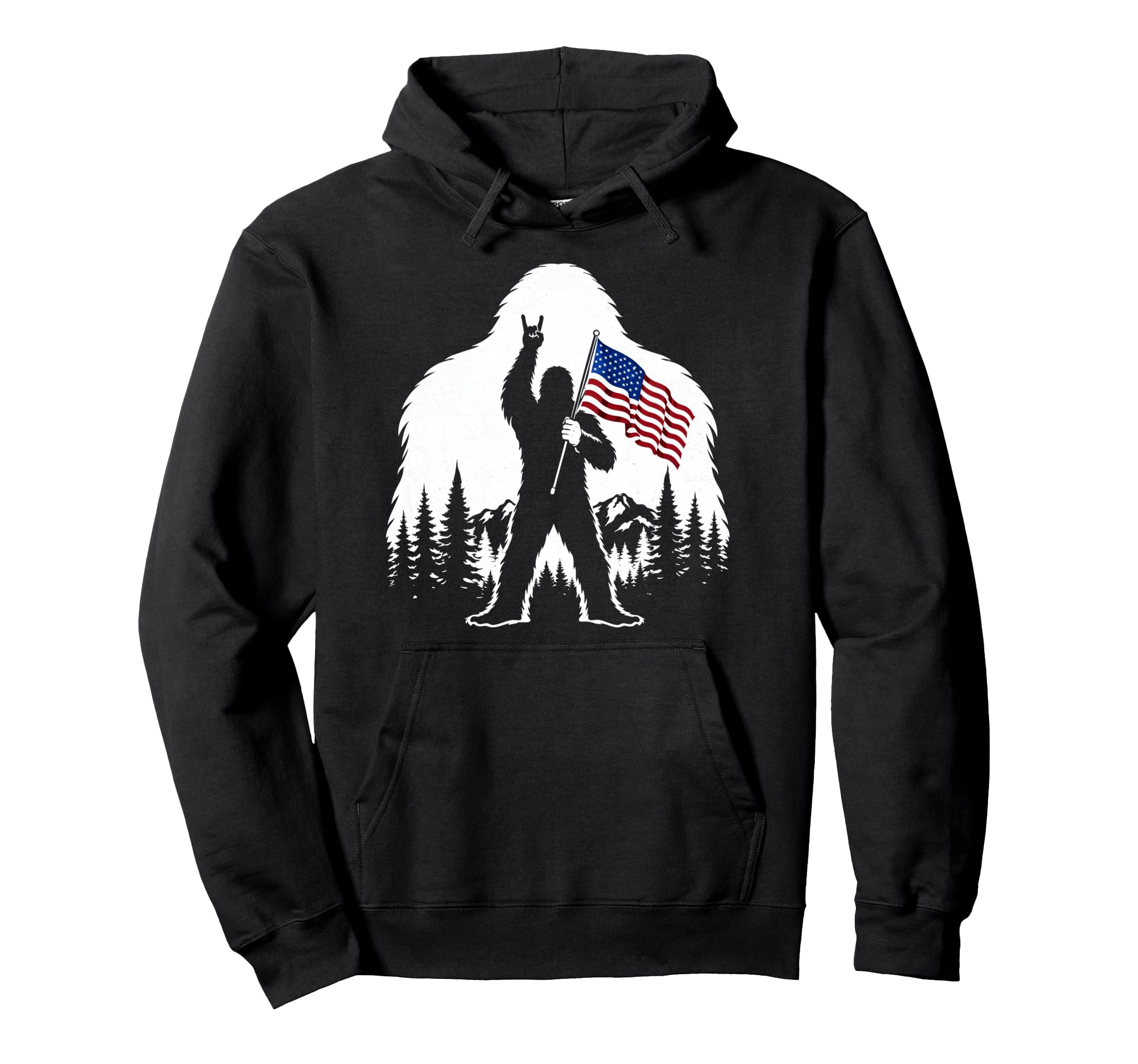 Bigfoot Rock Sasquatch Yeti Patriotic Hoodie - Trendy Graphic Unisex - T-Shirt, Sweatshirt, Hoodie