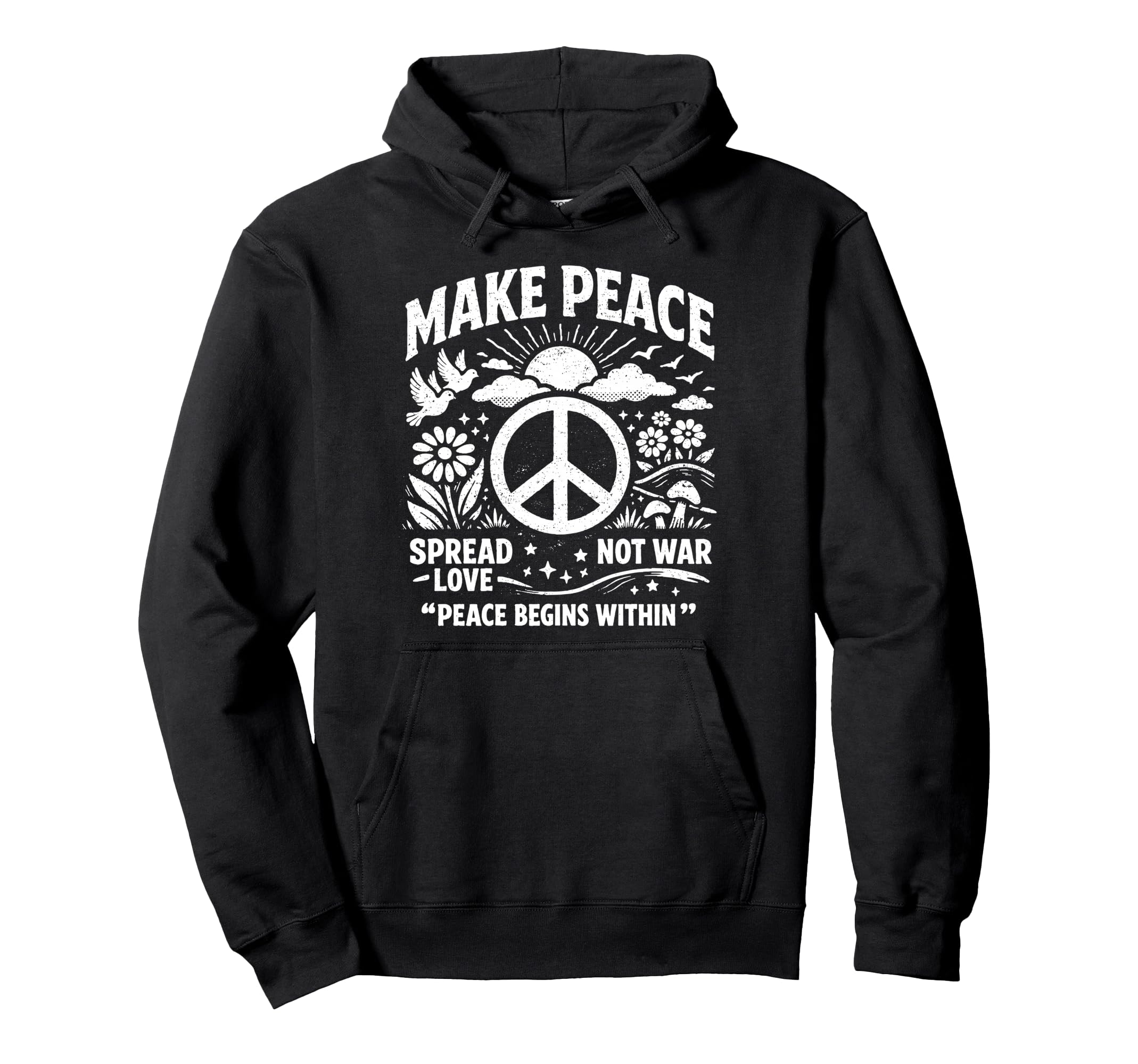 Make Peace Spread Love Not War Peace Hoodie - Aesthetic Graphic for Adults - T-Shirt, Sweatshirt, Hoodie